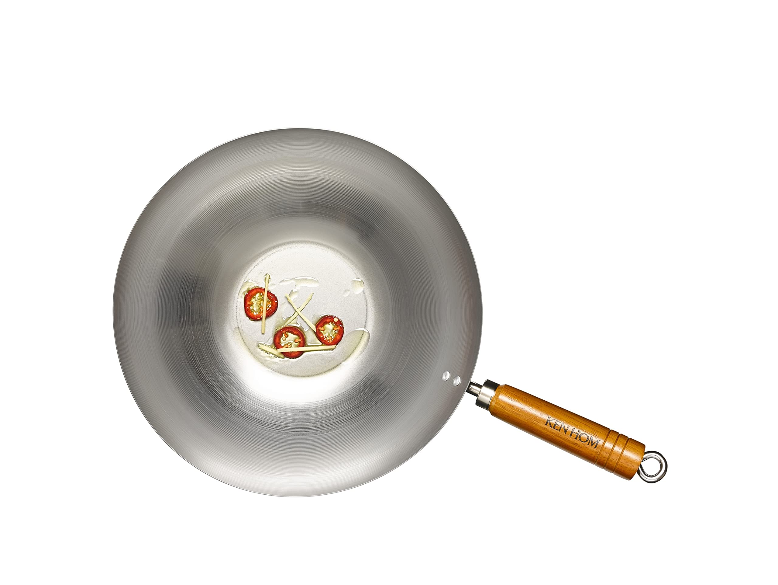 Ken Hom 10-Piece Carbon Steel Wok Set - 31cm Traditional Chinese Stir Fry Pan with Wooden Handle, Flat Base, Non-Induction, Dishwasher Not Recommended - Perfect for Home Cooking, Stir Frying, Deep Frying & Asian Cuisine