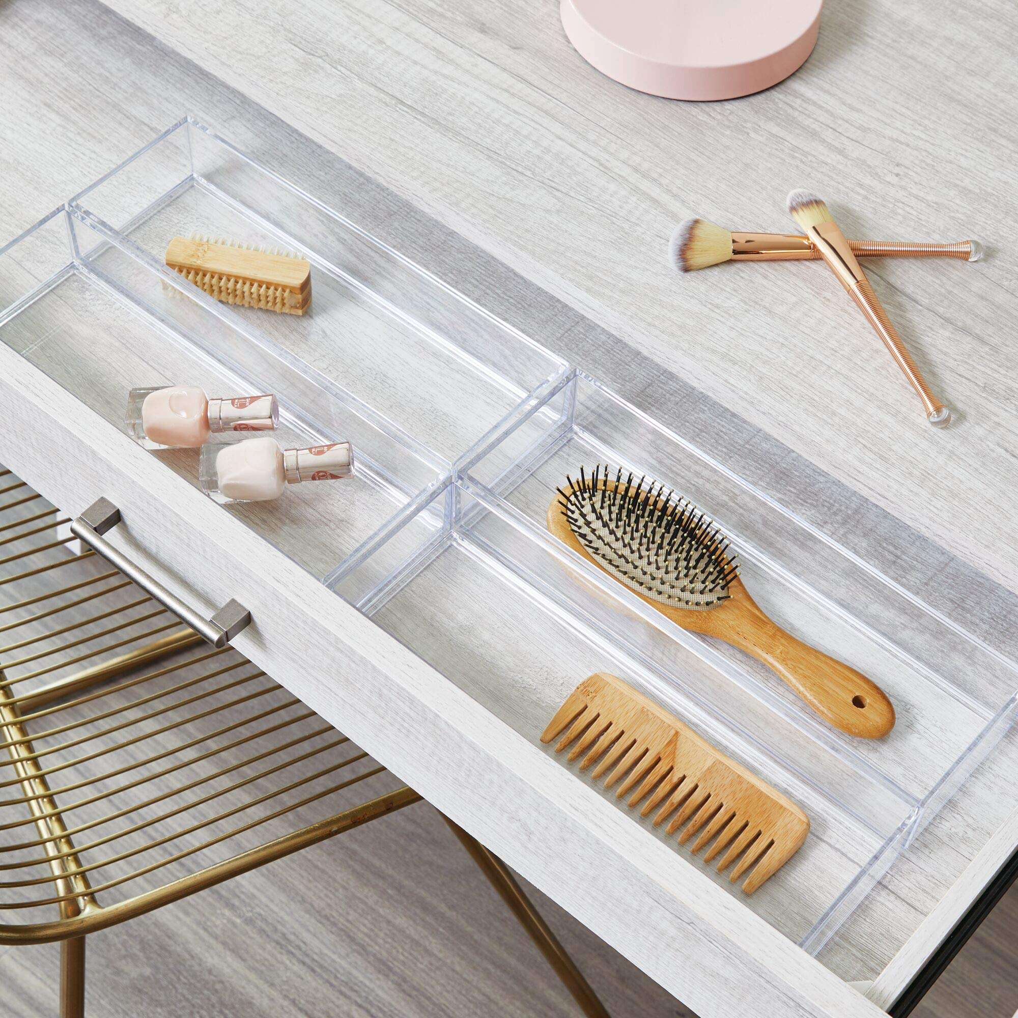 iDesign Clarity Plastic Drawer Organizer Set of 4 - Kitchen & Bathroom Storage for Silverware, Spatulas, Utensils & Gadgets - Perfect for Drawer Organization in Small Spaces