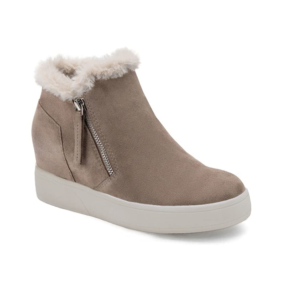 Trish Lucia Women's Hidden Wedge Platform Ankle Boots with Fur Collar & Double Side Zipper - Stylish Fashion Sneaker Booties for Casual Outfits, Winter Wear & Night Out Looks