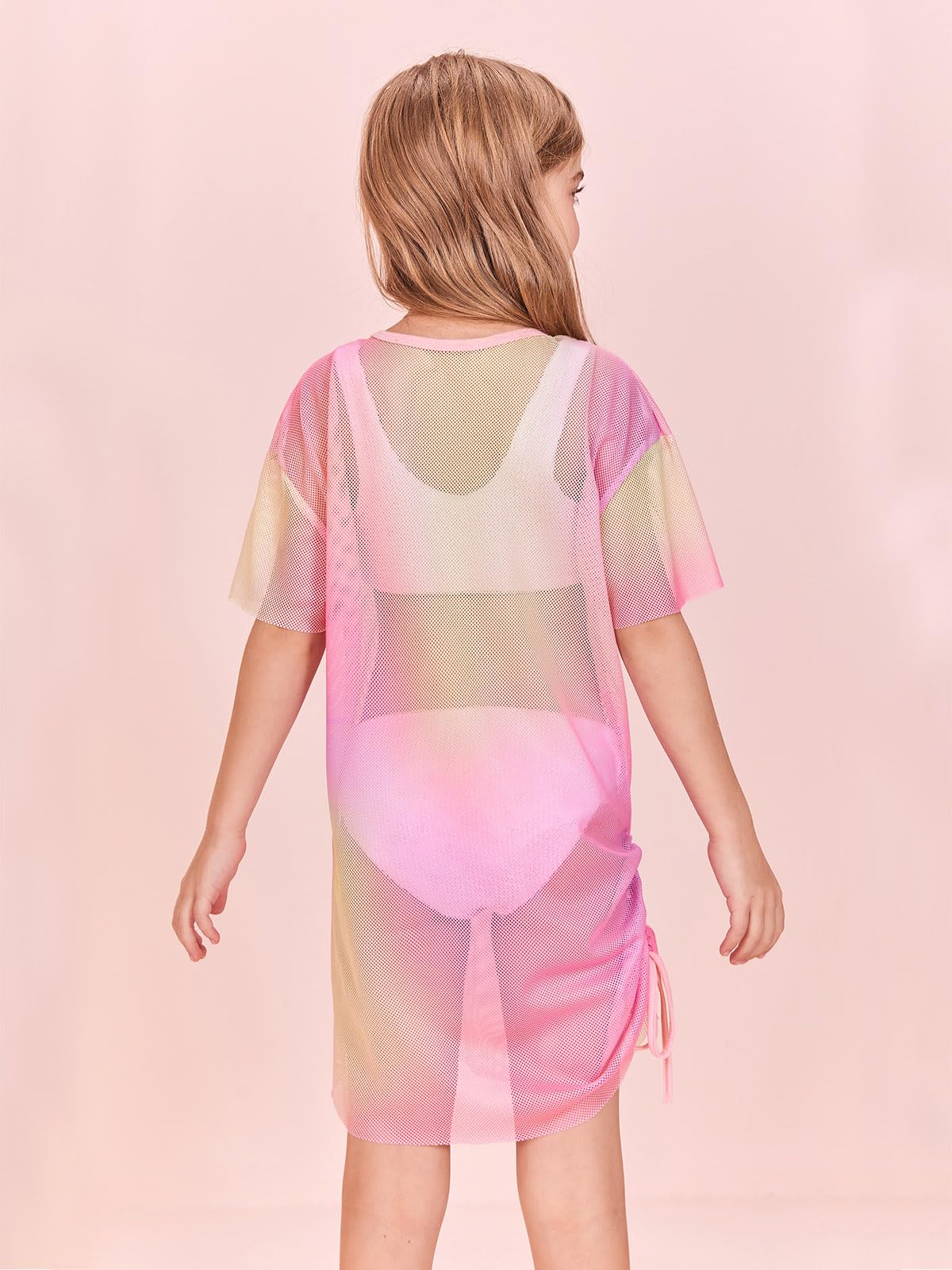 Batermoon Girls Mesh Swim Cover Up - Tie Dye Beach Coverup with Drawstring for Kids Age 5-14 | Lightweight Summer Swimwear for Pool, Beach & Vacation