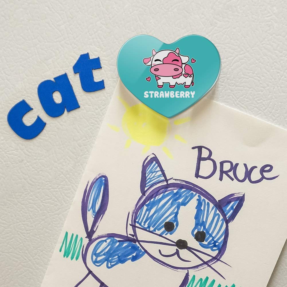 Adorable Kawaii Strawberry Milk Cow Heart Acrylic Fridge Magnet - Cute Refrigerator Decor for Home, Office & Dorm Room