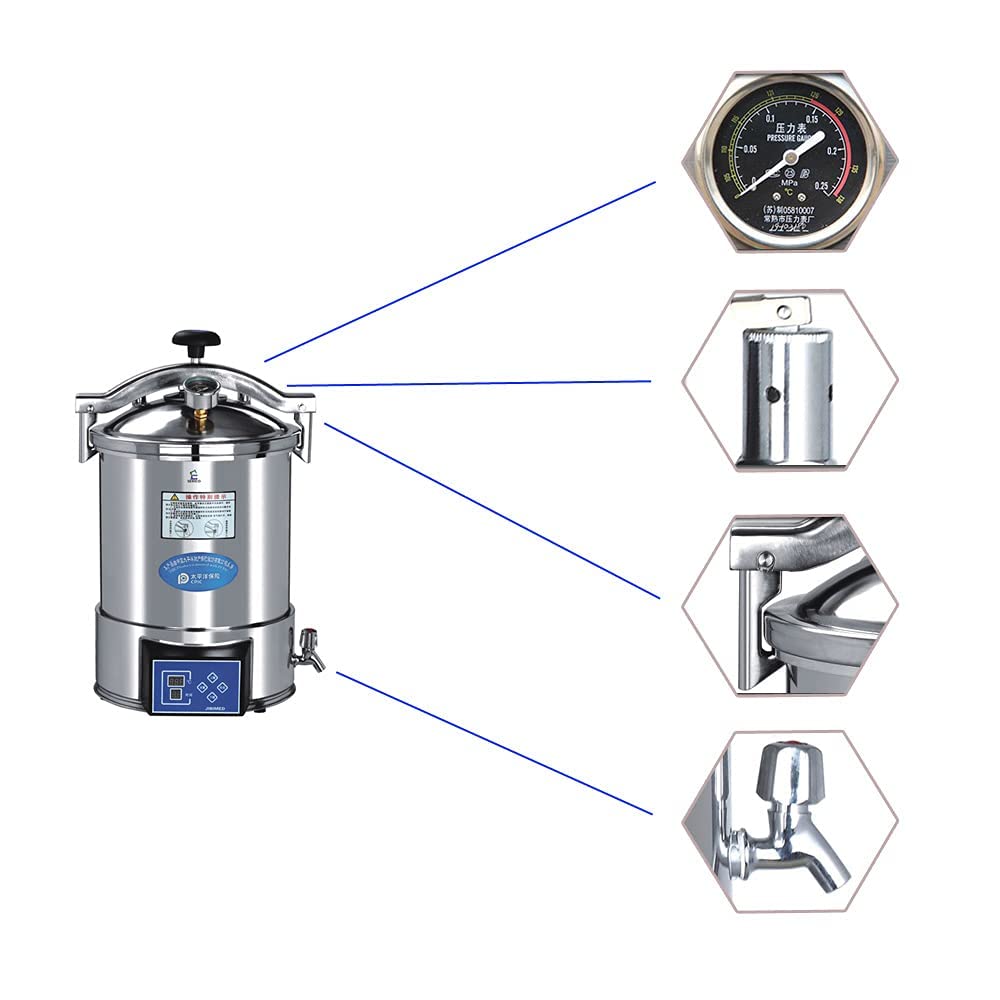 24L Portable Electric Autoclave Sterilizer - Automatic Digital Display, Stainless Steel, High Pressure Steam for Medical, Dental, Tattoo & Beauty Tools (YX-24HDD) - Perfect for Clinics, Salons & Home Use