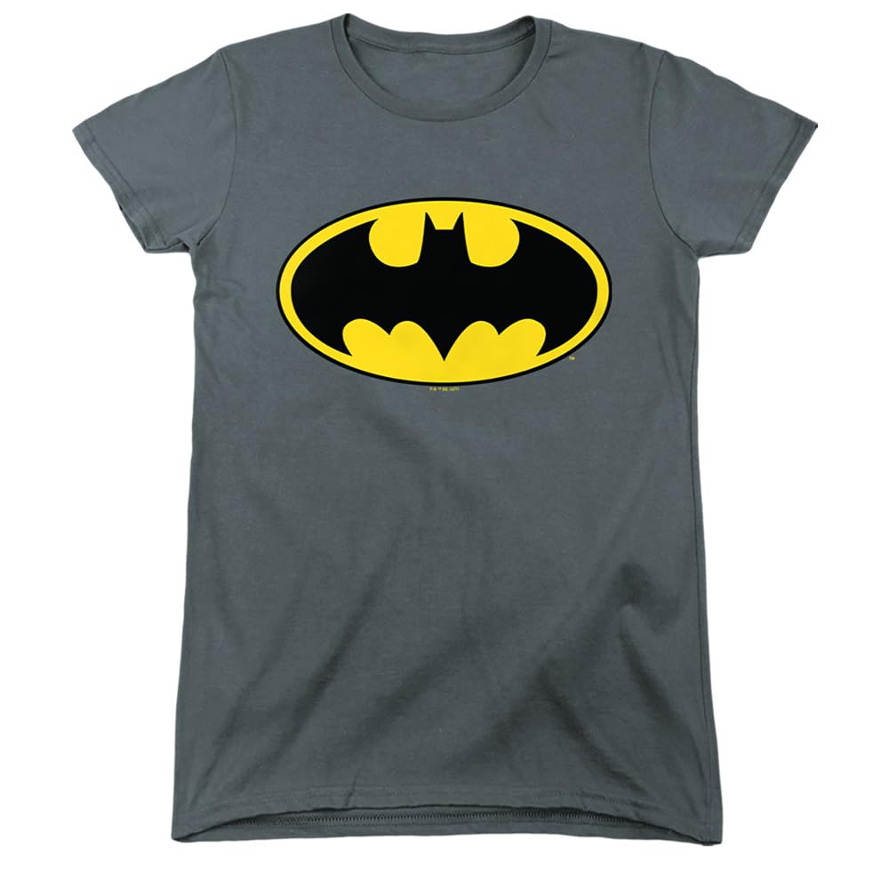 PopFunk Classic Batman Logo Women's Premium Cotton Short Sleeve Graphic Tee - XX-Large Charcoal Black - Casual Wear, Cosplay & Superhero Fan Gift with Free Stickers