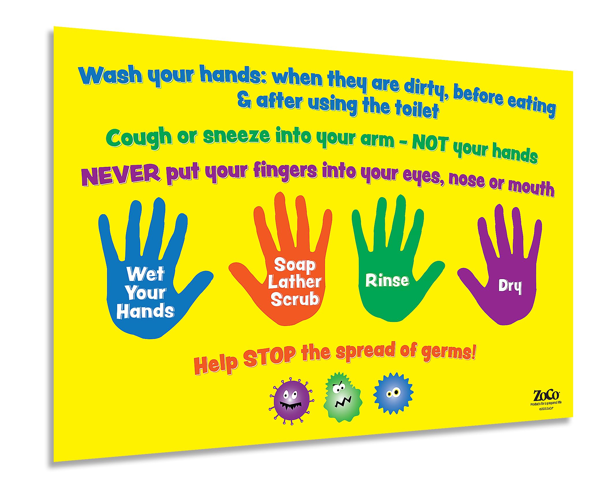 Kids Hand Washing Poster - Laminated 12x18 Inch Safety Magnets for School & Clinic Hygiene