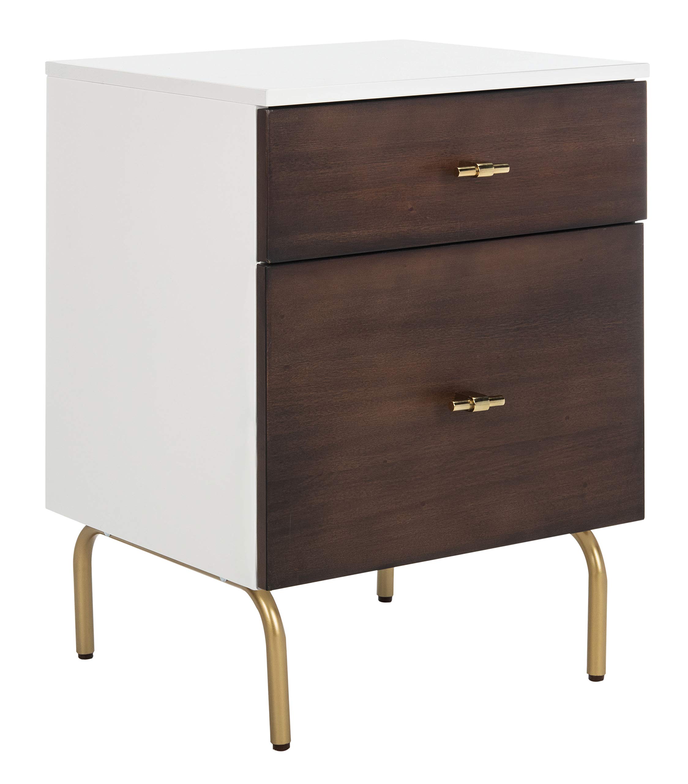 Safavieh Genevieve Modern Nightstand - Walnut & White Mahogany Finish, 2-Drawer Bedside Table for Bedroom, Living Room, or Office Storage