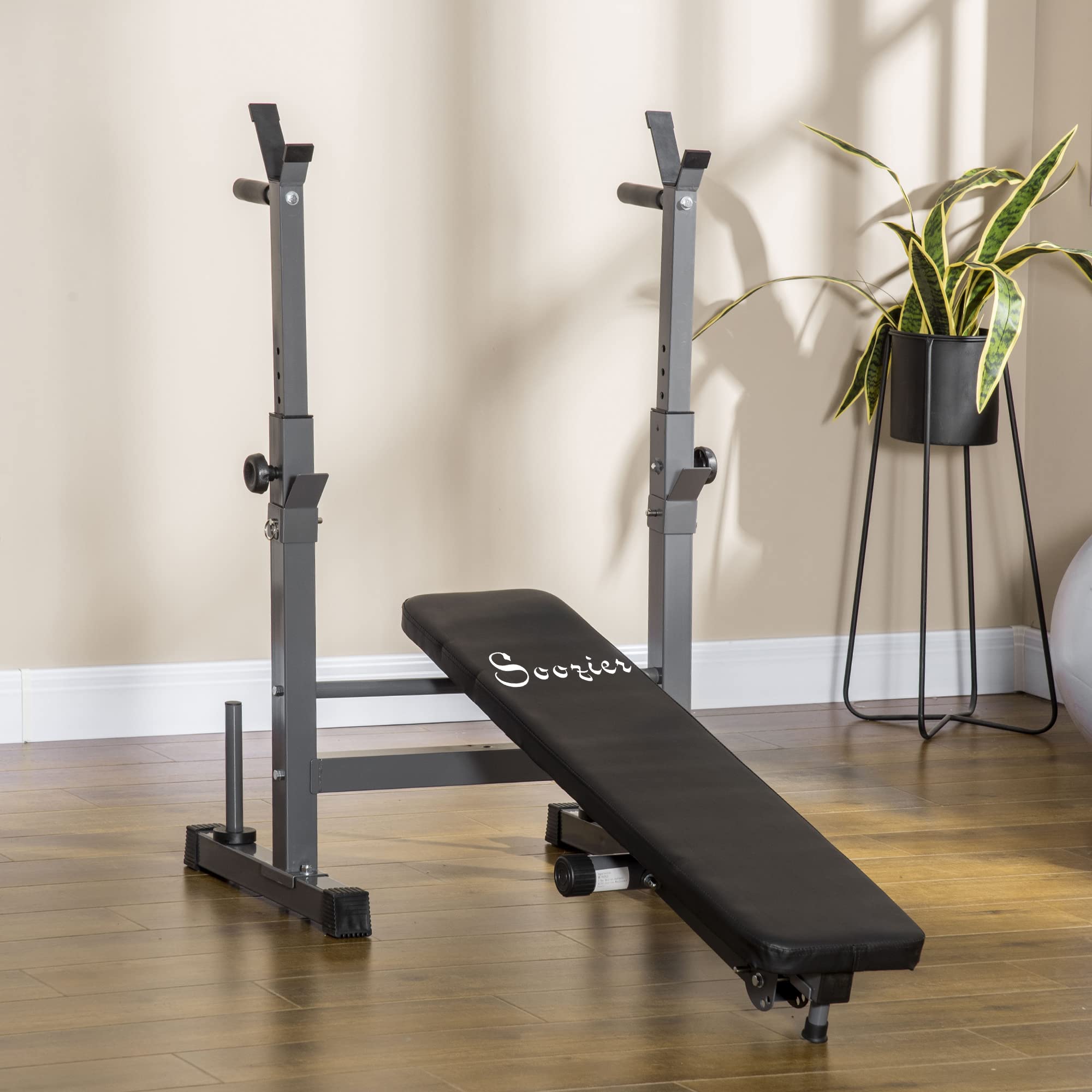Soozier Adjustable Weight Bench - Foldable Bench Press with Barbell Rack & Dip Station for Home Gym, Strength Training & Full Body Workout - Perfect for Home Fitness, Muscle Building & Cross Training