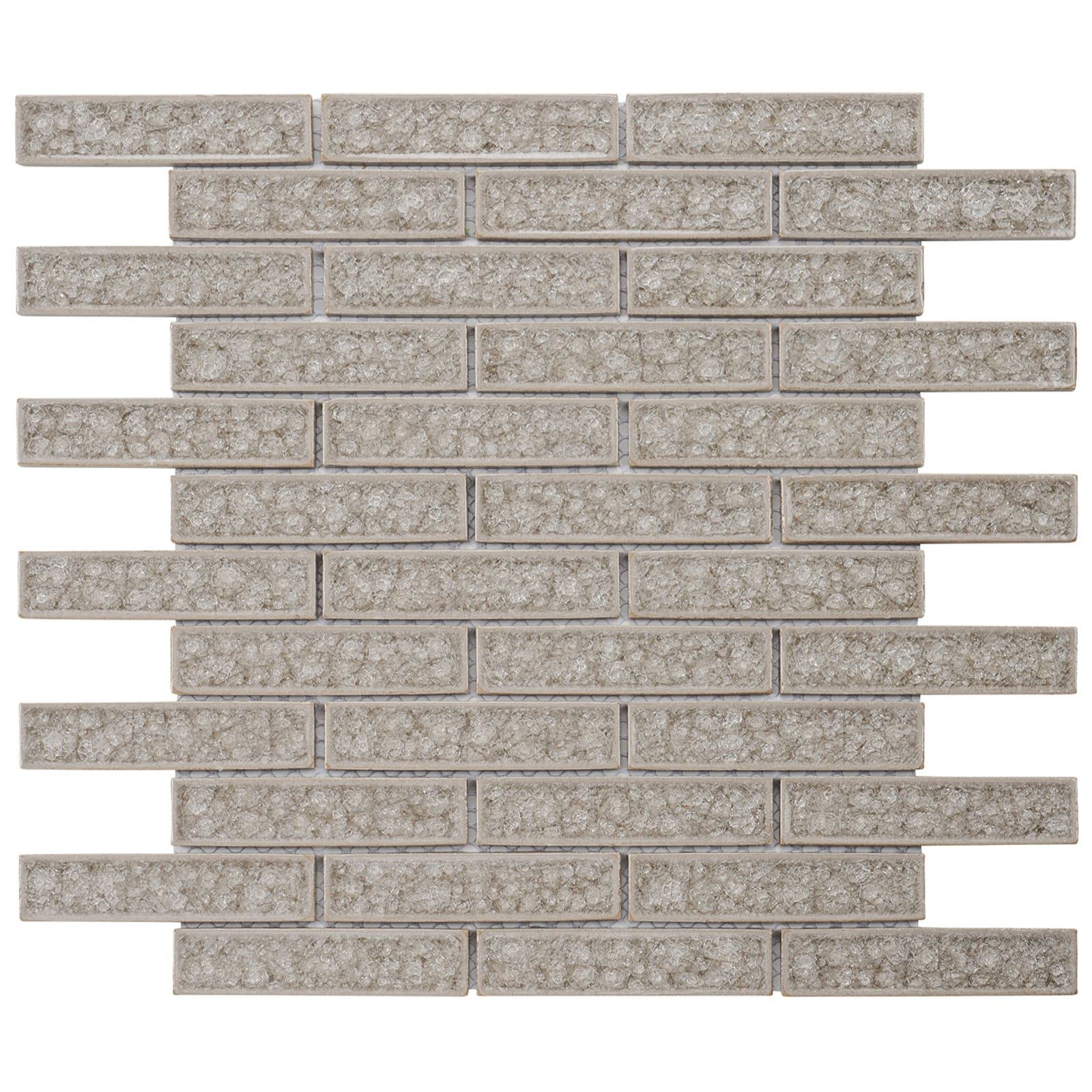 Interlocking Taupe Gray Crackle Glass Tile Mesh Mounted Backsplash - 10 Sheets (TDH249CG) | DIY Kitchen & Bathroom Wall Decor | Waterproof Peel & Stick Tiles for Home Renovation