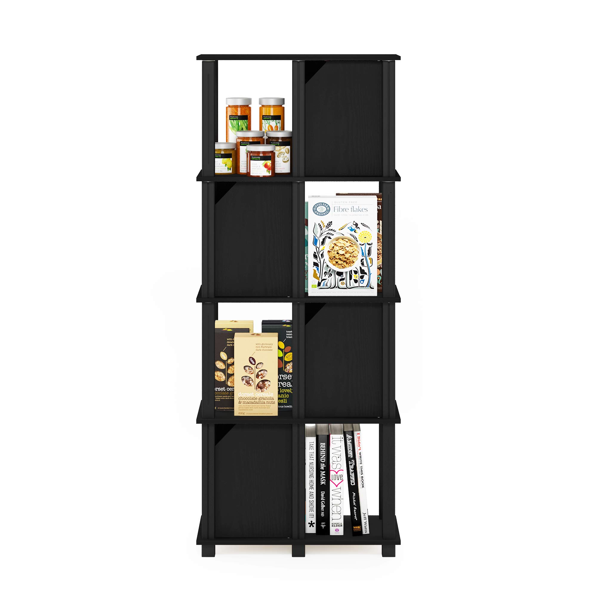 FURINNO Brahms 5-Tier Storage Shelf, Black Oak/Black - Space-Saving Organizer for Living Room, Bedroom, Office & Garage