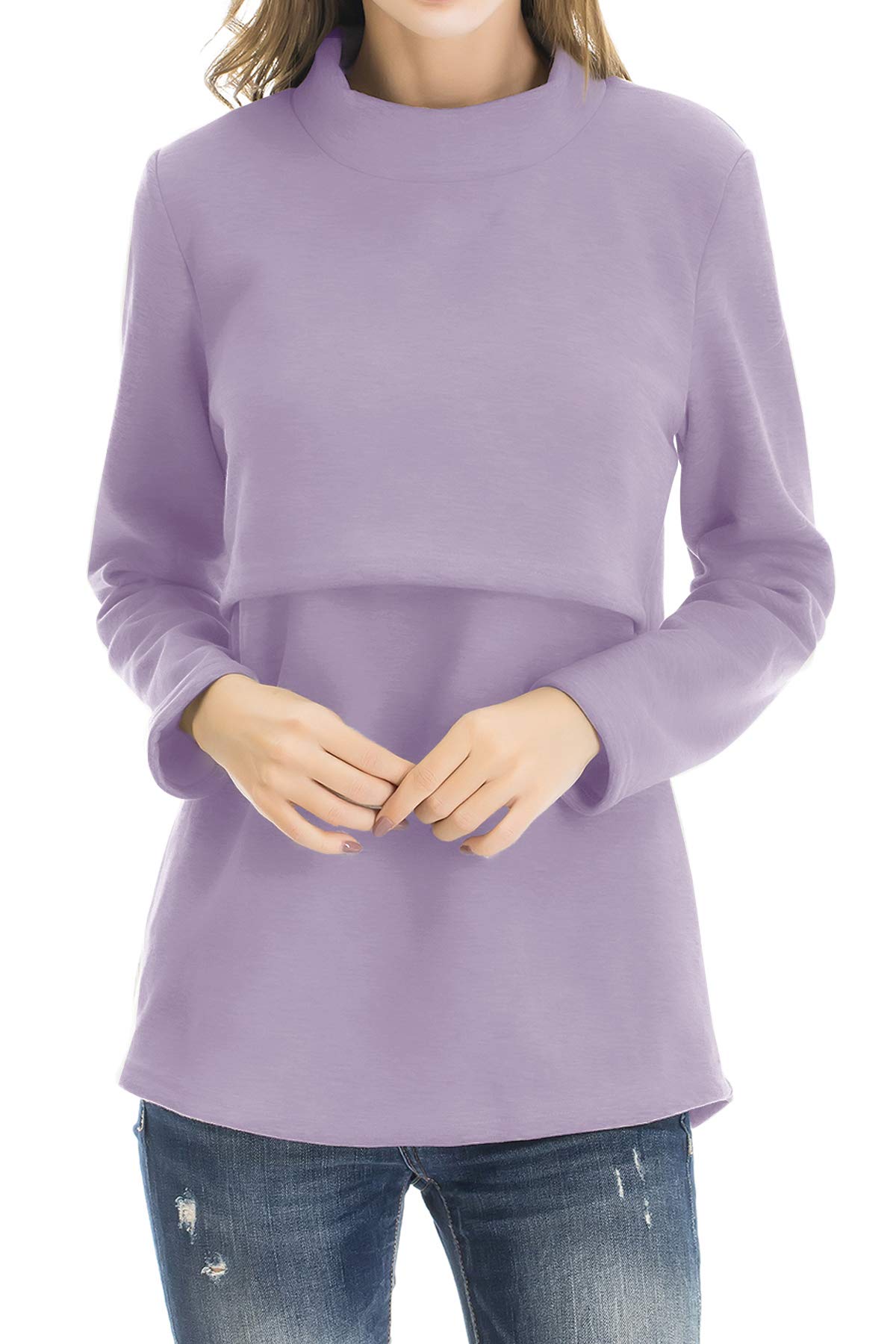 Smallshow Women's Fleece Nursing Tops - Soft Long Sleeve Breastfeeding Shirts for Maternity & Nursing Comfort | Perfect for Nursing at Home, Outdoors & Travel