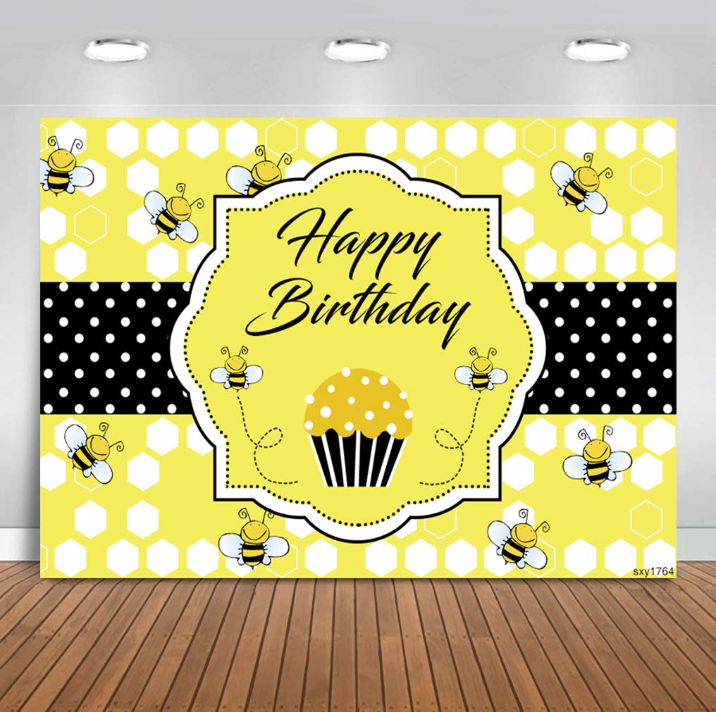 Sensfun 7x5ft Honey Bee Birthday Backdrop - Happy Bee Day First Birthday Photo Background with Honeycomb Design | Sweet As Can Bee Theme | Perfect for 1st Birthday Party Decorations, Baby Shower, Photo Booth & Nursery Wall Decor