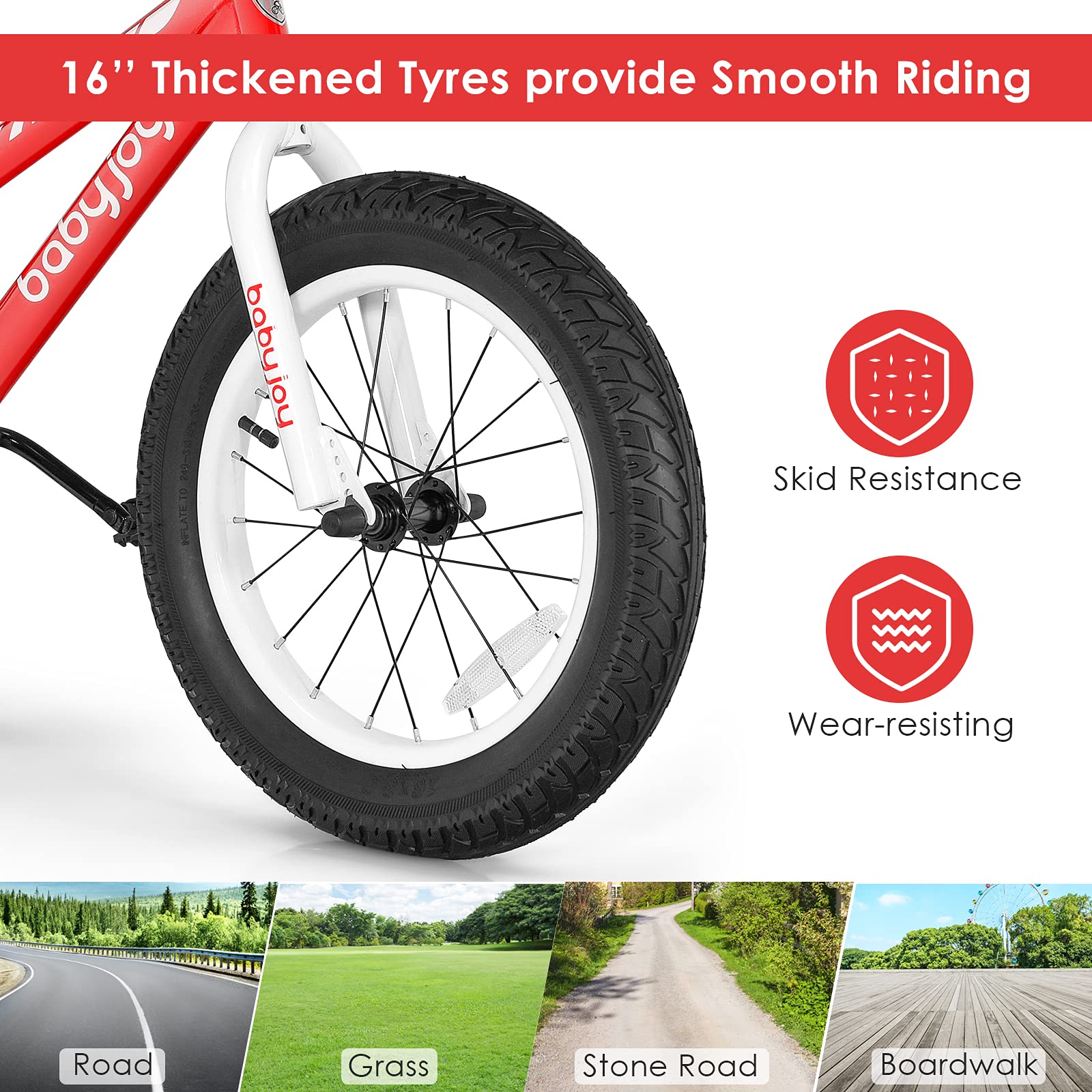 BABY JOY 16 Inch Kids Bike for Boys & Girls - Adjustable Seat, Removable Training Wheels & Safe Brake System - Ideal Bicycle for 5-8 Year Old Children - Perfect for Neighborhood Rides, Park Adventures & Learning to Cycle