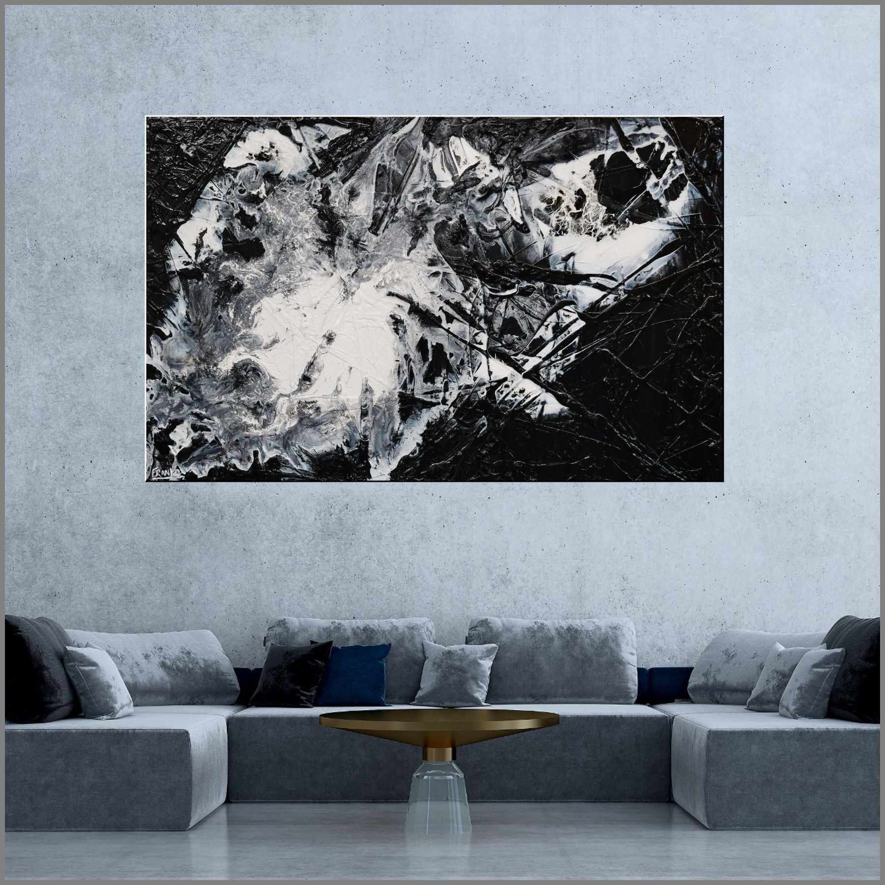 160cm x 100cm Black and White Textured Abstract Canvas Art Painting - Modern Home Decor for Living Room, Bedroom, Office Wall