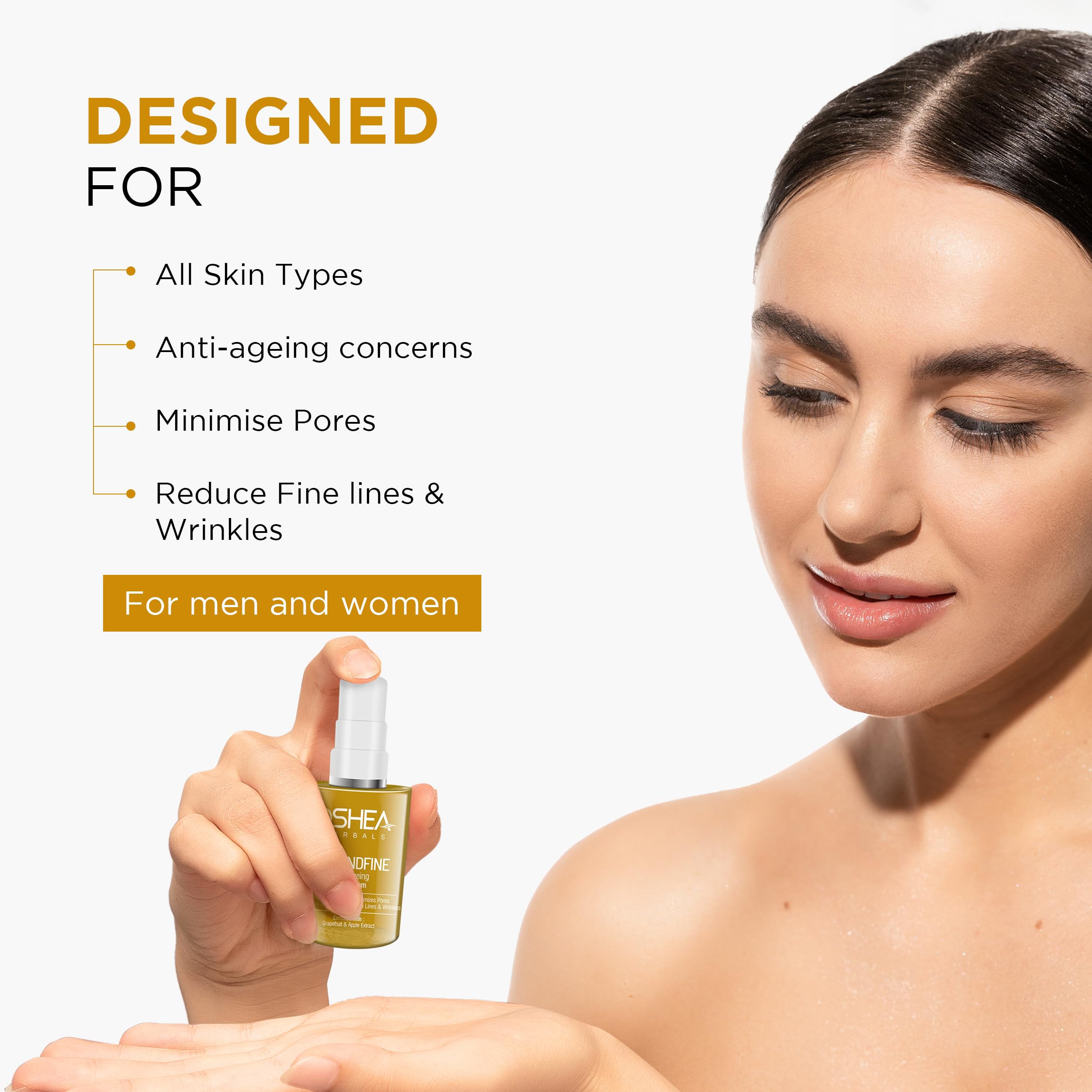 Oshea Herbals Almondfine Anti-Aging Face Serum for Normal Skin – Hydrating Formula Reduces Fine Lines & Wrinkles | Enriched with Grapefruit & Apple Extracts | 30ml | Perfect for Daily Skincare Routine & Nighttime Rejuvenation