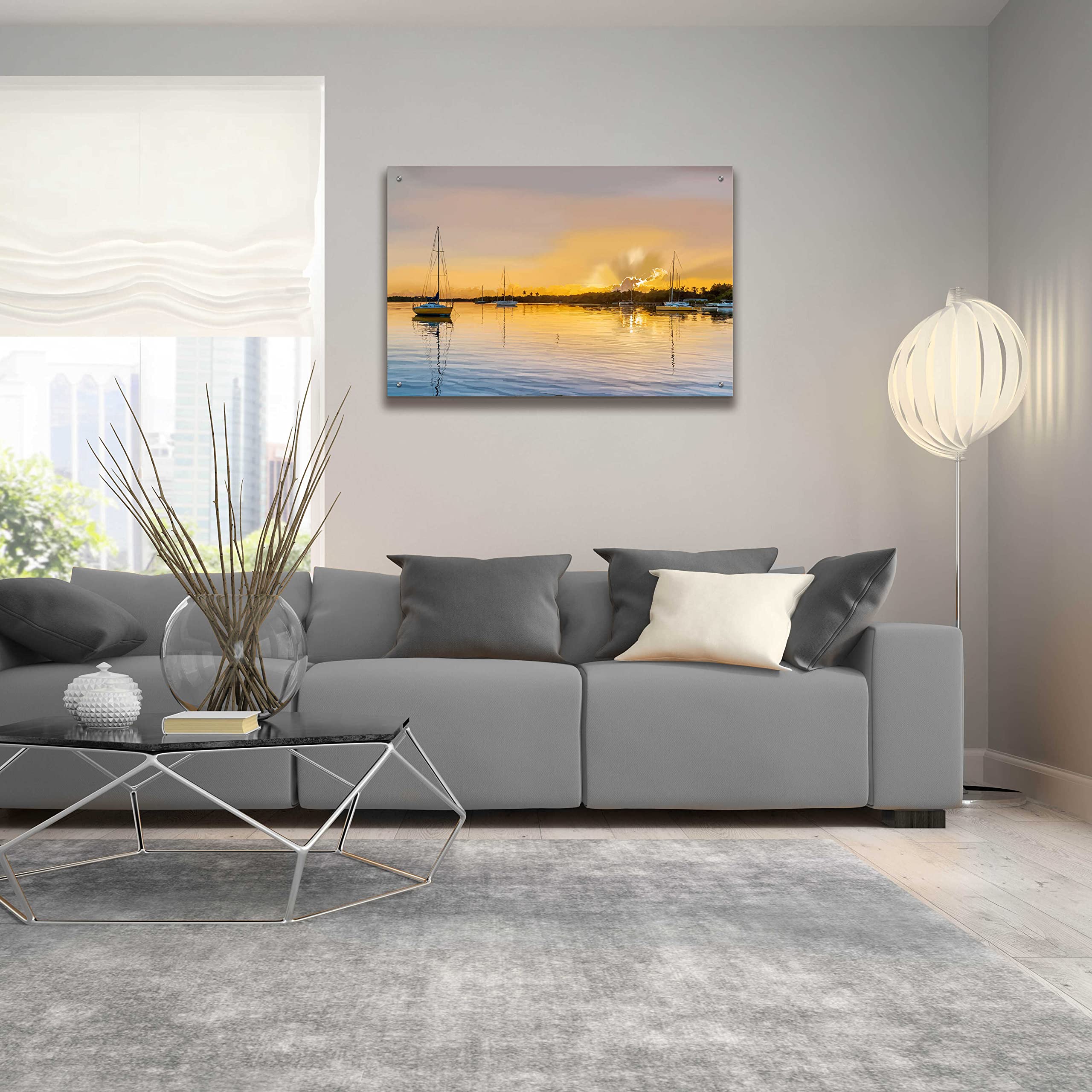 Emily Kalina 'In The Golden Light IV' Acrylic Glass Wall Art - 36x24 Inches Modern Abstract Painting for Living Room, Bedroom & Office Decor