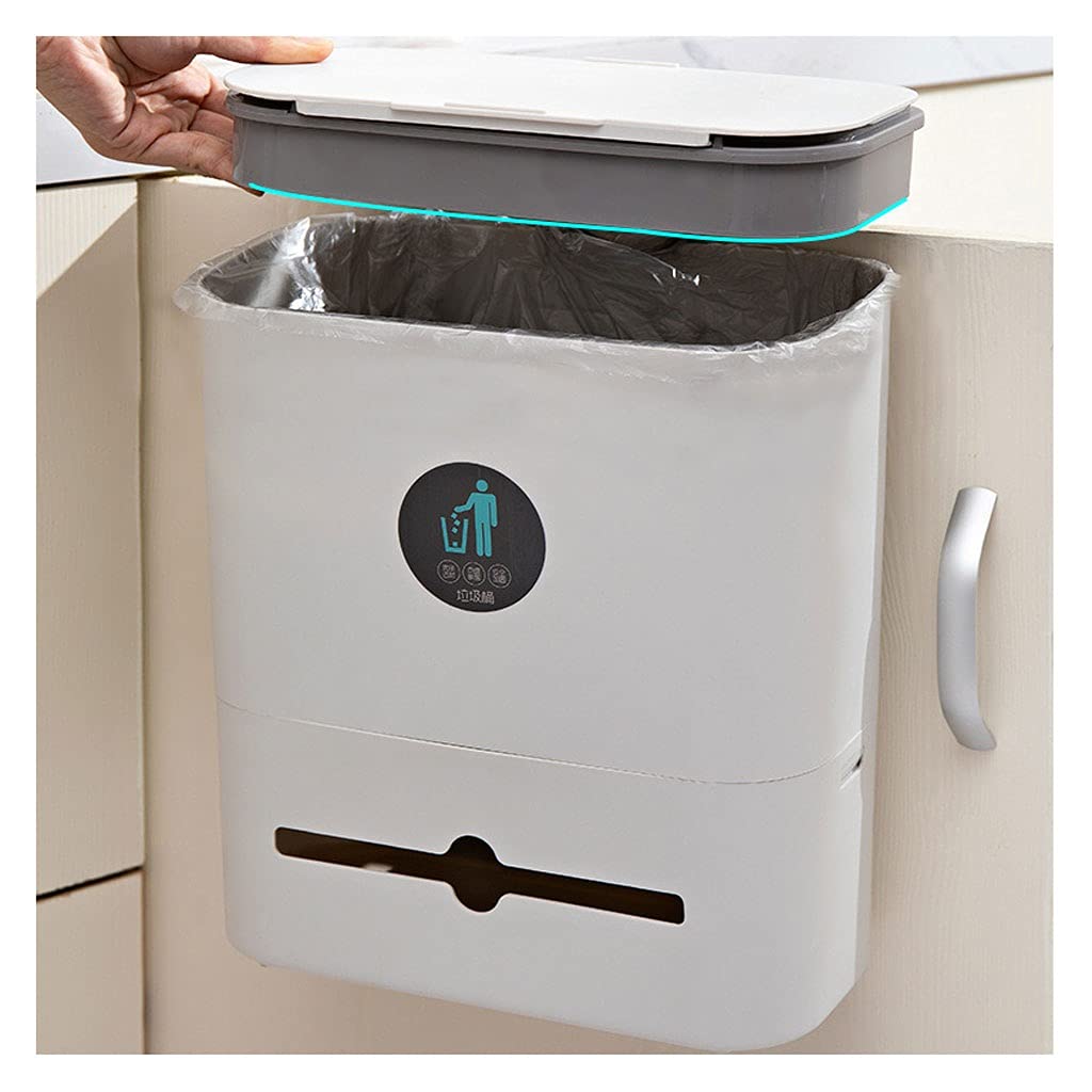 Wall-Mounted Sliding Trash Can - White Hanging Kitchen Cabinet Garbage Bin for Home & Car - Space Saving Solution for Small Kitchens, RVs, and Office Spaces