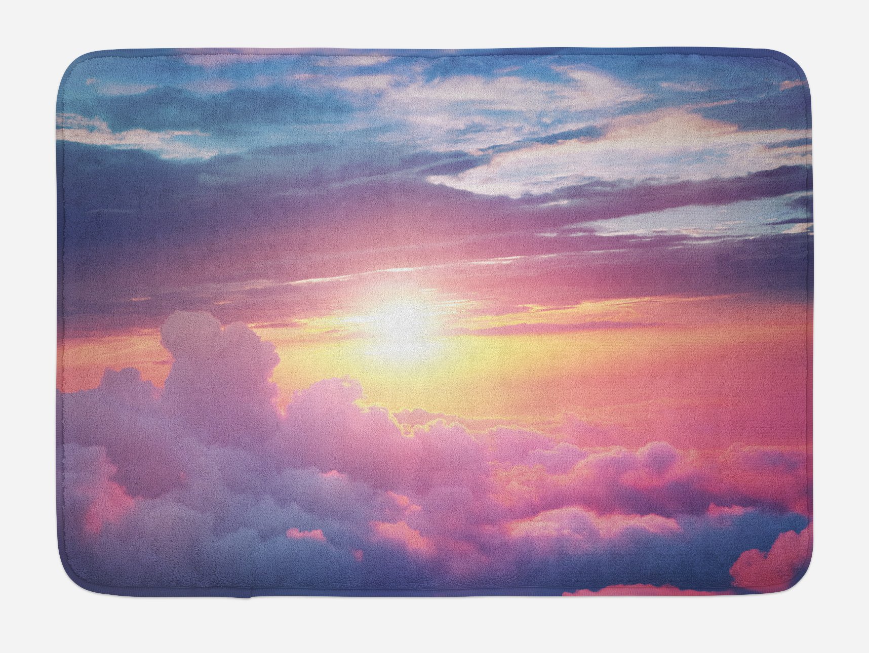 Ambesonne Plush Non-Slip Bath Mat - Surreal Sky with Fluffy Clouds Design, 30.2 x 20 Inches, Pale Pink & Blue - Soft Bathroom Rug for Spa-Like Relaxation, Perfect for Bathrooms, Showers, and Vanity Areas