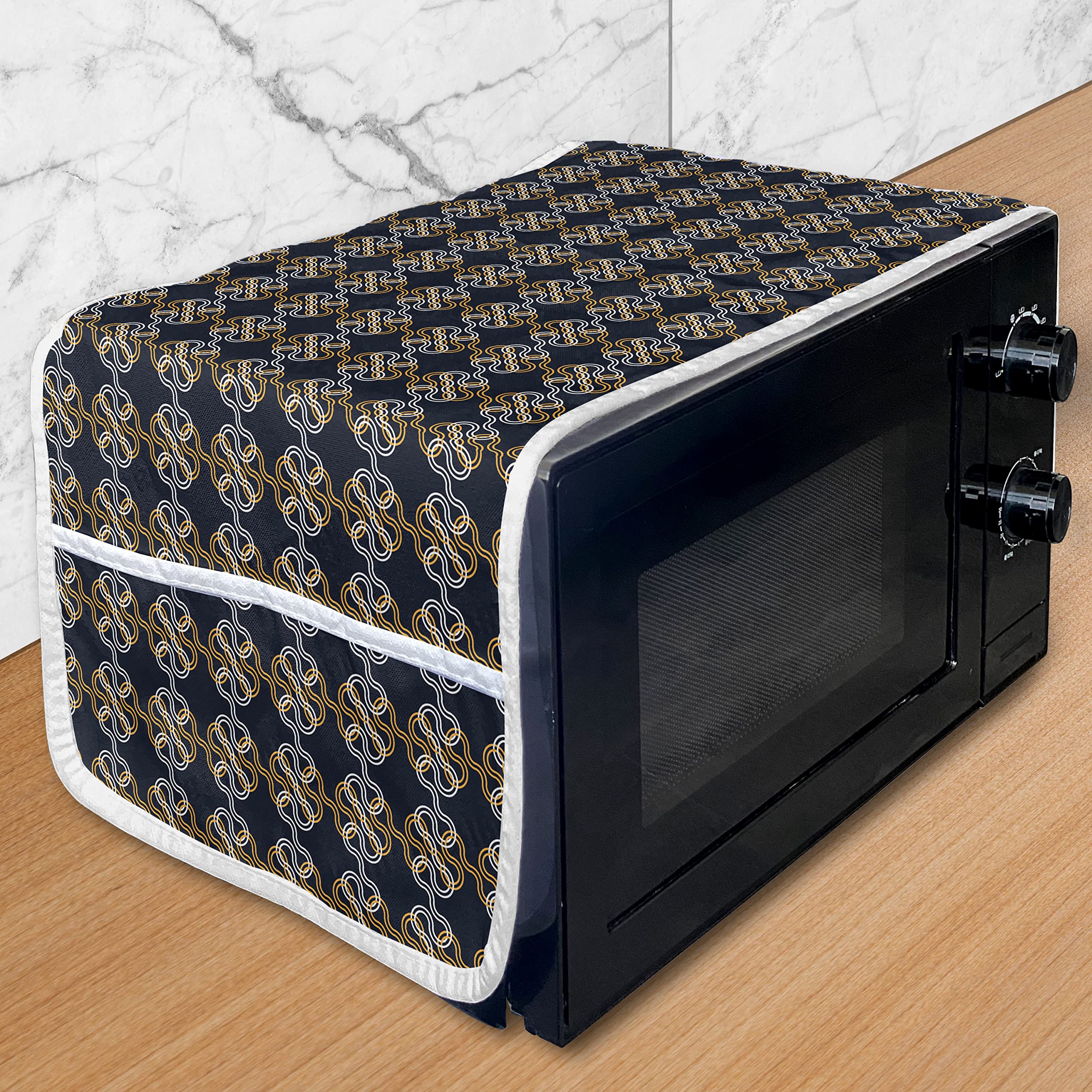 Ambesonne Modern Abstract Microwave Cover with Interlacing Lines & Knots Design - Water Resistant Kitchen Organizer with Pockets - 36