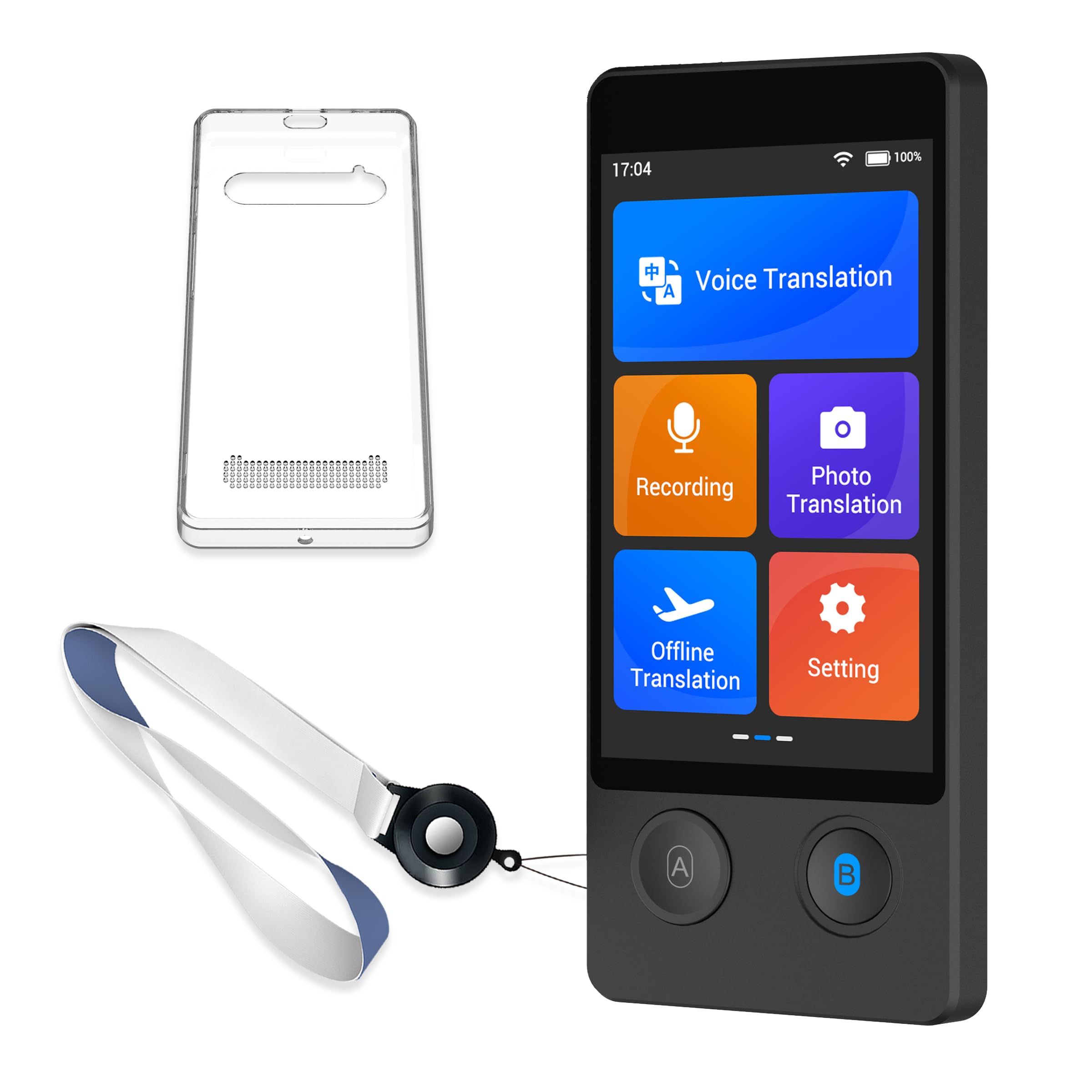 W12S Translator Device - 144 Languages & Accents, 98% Accuracy, 1-Second Two-Way Translation with Protective Case & Lanyard (Black) - Perfect for Travel, Business Meetings & Language Learning