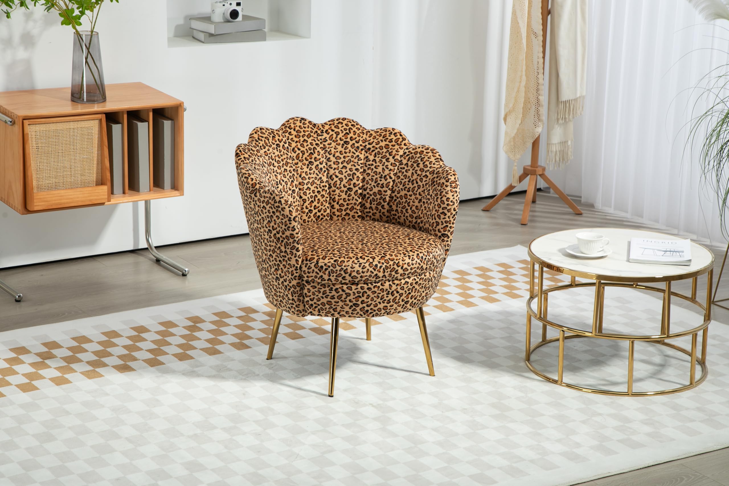 ZOBIDO Modern Velvet Accent Chair - Upholstered Vanity Chair with Golden Metal Legs for Bedroom, Living Room & Makeup Desk - Comfy Armchair for Dining & Home Office (Leopard Print) - Perfect for Small Spaces & Stylish Decor