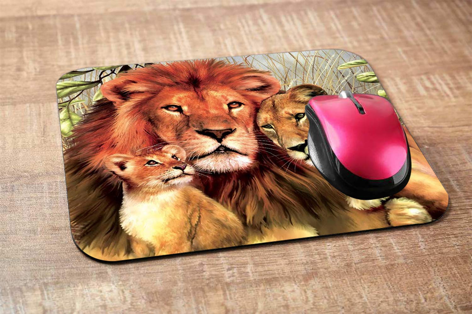 Lion Gaming Mouse Pad - African Wildlife Painting with Lion Family Design, Non-Slip Rubber Base, 9.5 x 7.9 Inch Computer Desk Mat for PC, Laptop & Office Use - Perfect for Gaming, Work & Home Office Setup