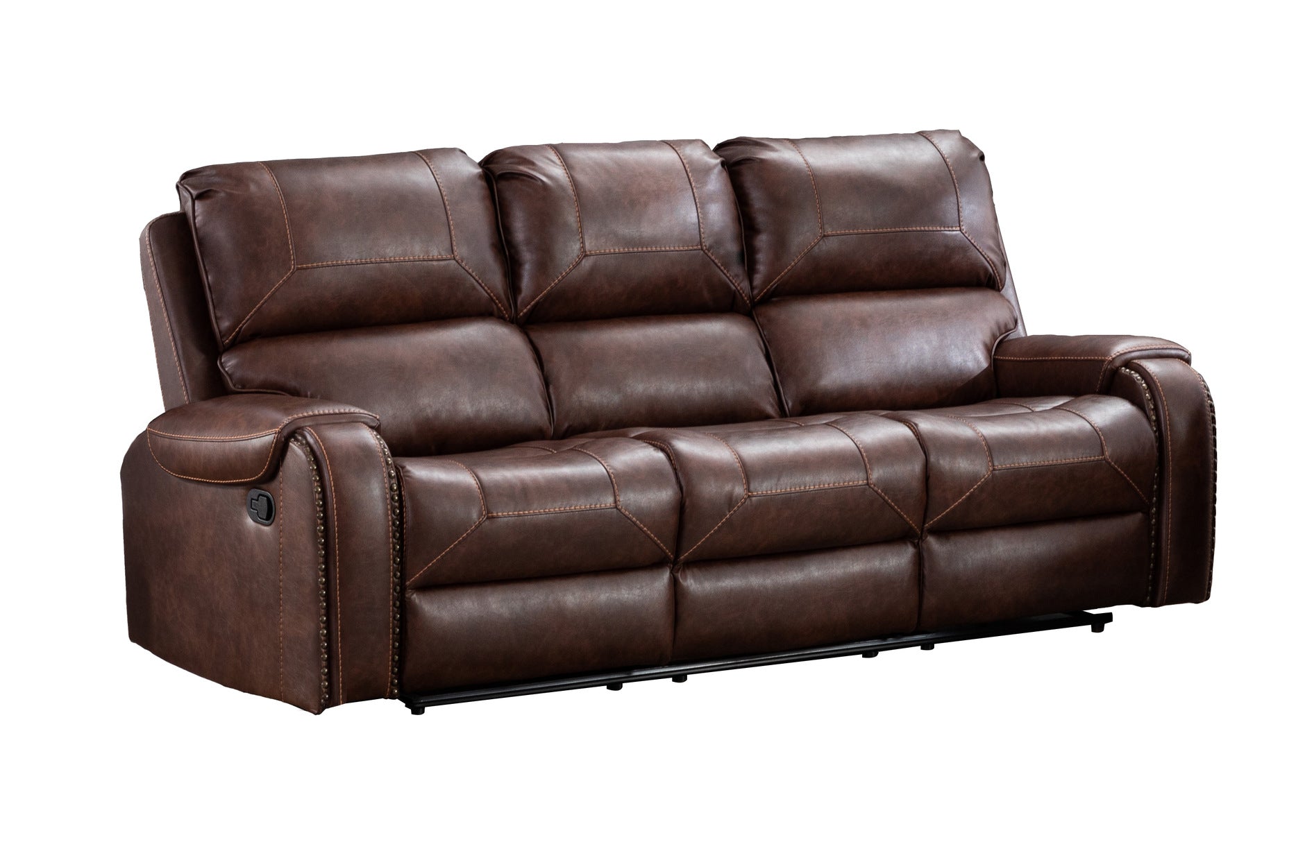 Caesar Brown Reclining Living Room Set - 3-Piece Leather Recliner Sofa with Cup Holders | Perfect for Family Movie Nights & Home Theater Lounging