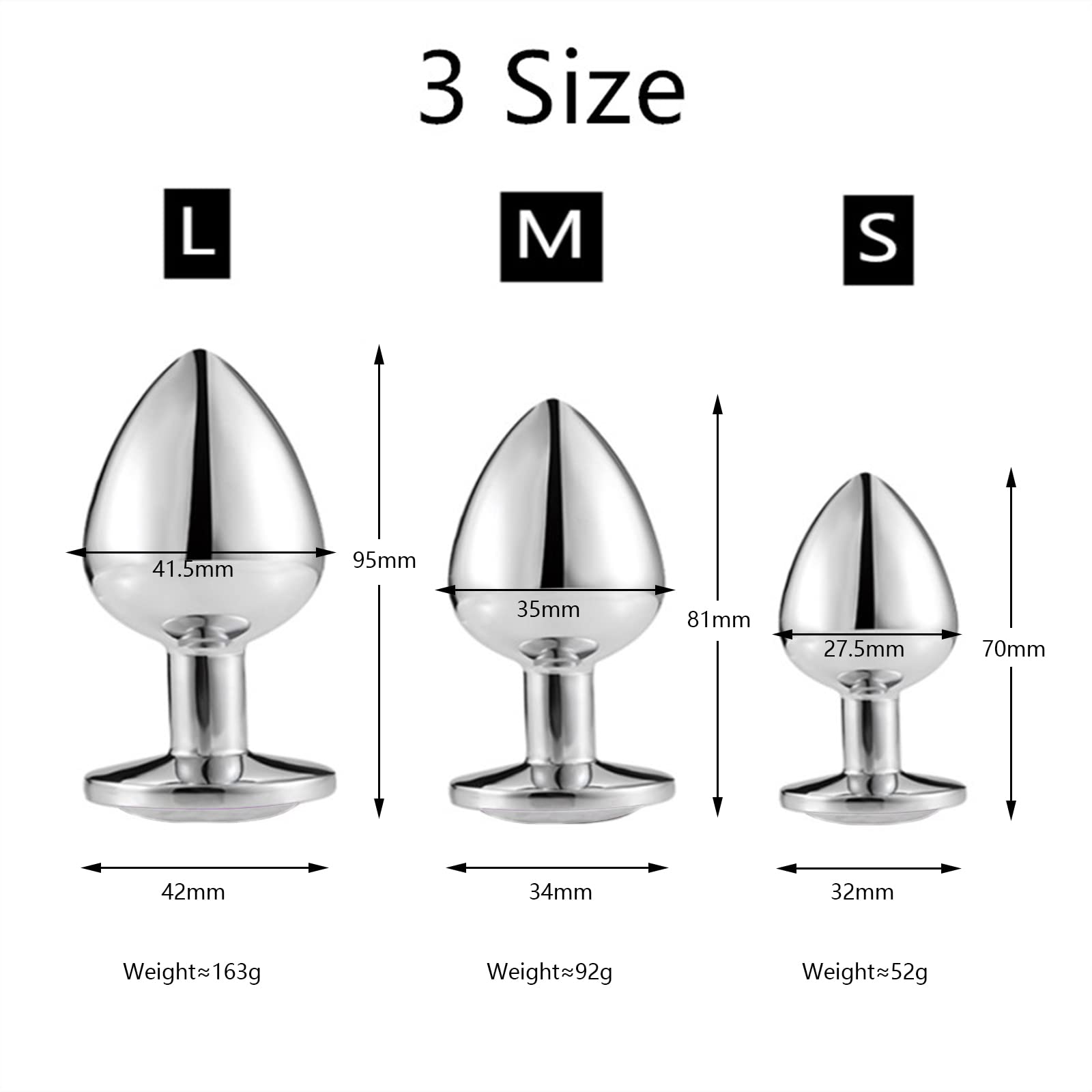 3-Piece Metal Anal Plug Set with Diamond Crystal - S/M/L Sizes for Beginners, Women, Men & Couples - Perfect for Sensual Play, BDSM & Intimate Exploration
