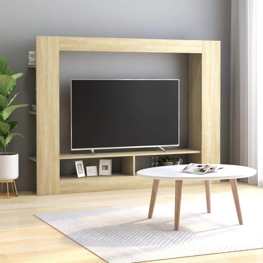 Modern Wooden TV Stand with Open Shelves - 59.8