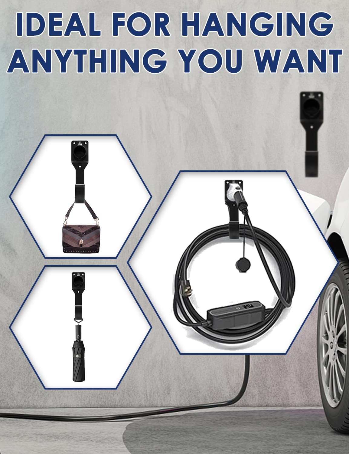 SAE J1772 EV Charger Holder Wall Mount - Universal Electric Vehicle Charging Cable Organizer for BMW, Chevy Bolt, Nissan Leaf, Ford F-150 & More - Perfect for Home Garage & Public Charging Stations