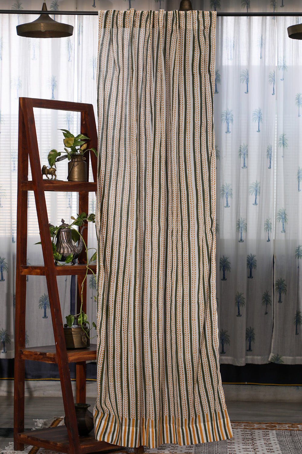 Handblock Printed Cotton Door Curtain - 'Rising Ferns' Design by SootiSyahi | Eco-Friendly Home Decor for Living Room, Bedroom & Entryway