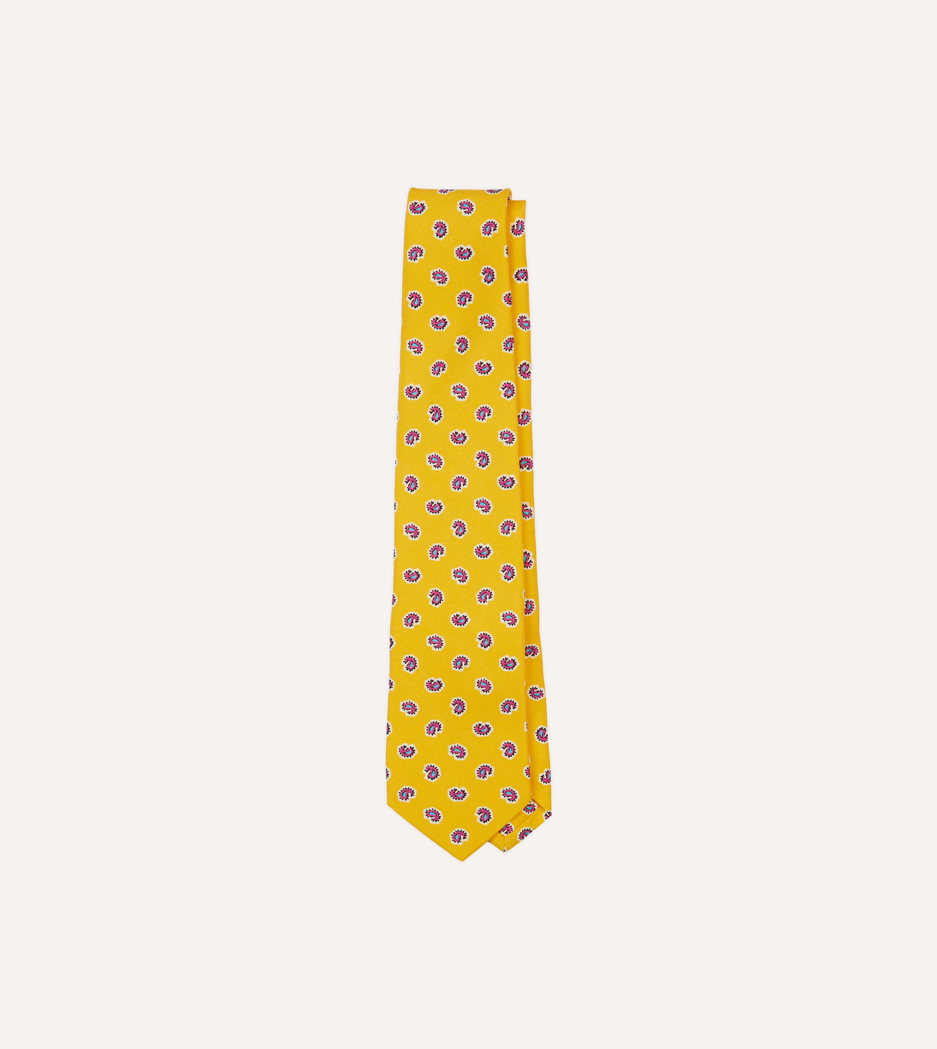 Yellow Mini Paisley Silk Self-Tipped Necktie for Men - Elegant Formal & Business Attire Accessories for Weddings, Office & Special Occasions