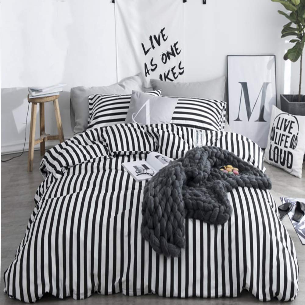 CLOTHKNOW Queen Size Comforter Set 3-Piece - Farmhouse Style Black & White Striped Bedding with Ticking Design | Perfect for Master Bedrooms, Guest Rooms & Cozy Farmhouse Decor