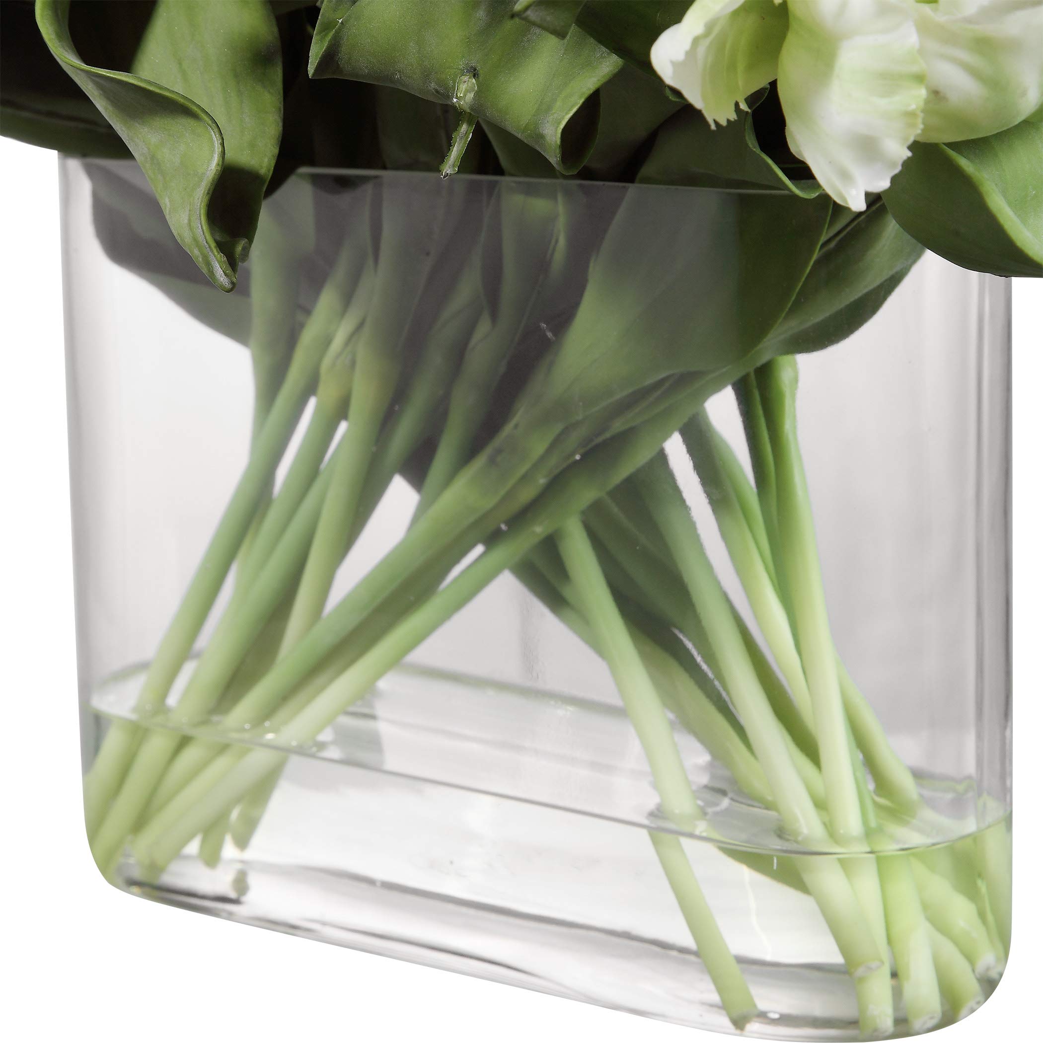 Elegant White Double Tulip Bouquet Vase - Oval Floral Centerpiece for Spring Weddings, Home Decor & Table Arrangements