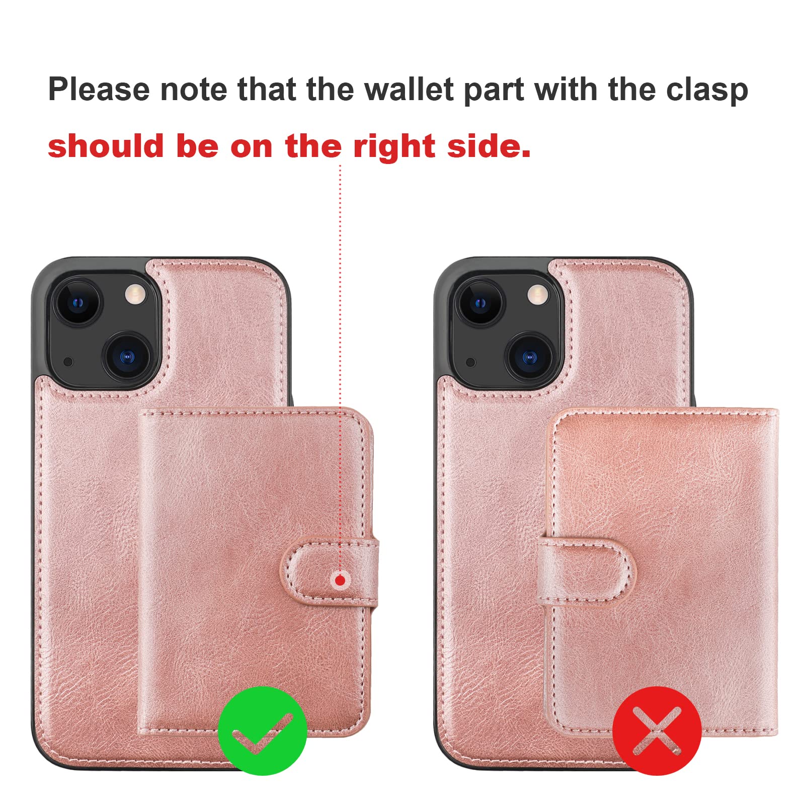 Premium PU Leather iPhone 13 Wallet Case with MagSafe - Magnetic Detachable Flip Cover, RFID Blocking, Card Slots & Kickstand | Wireless Charging Compatible 6.1