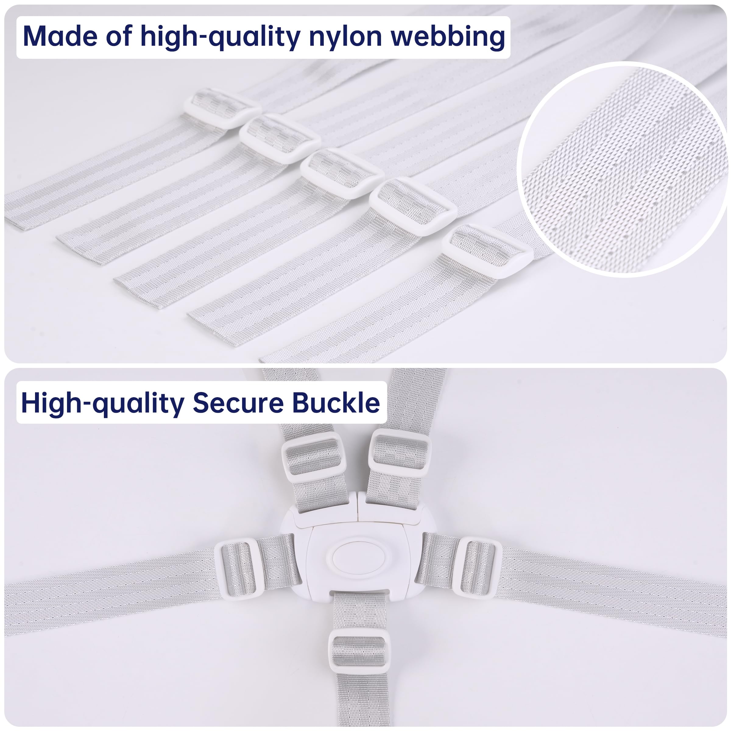 Dual Ferv 5-Point Adjustable High Chair Straps Replacement - Safety Harness for Baby Stroller, Pram, Buggy & Pushchair (Grey) | Perfect for Dining, Travel & Outdoor Activities