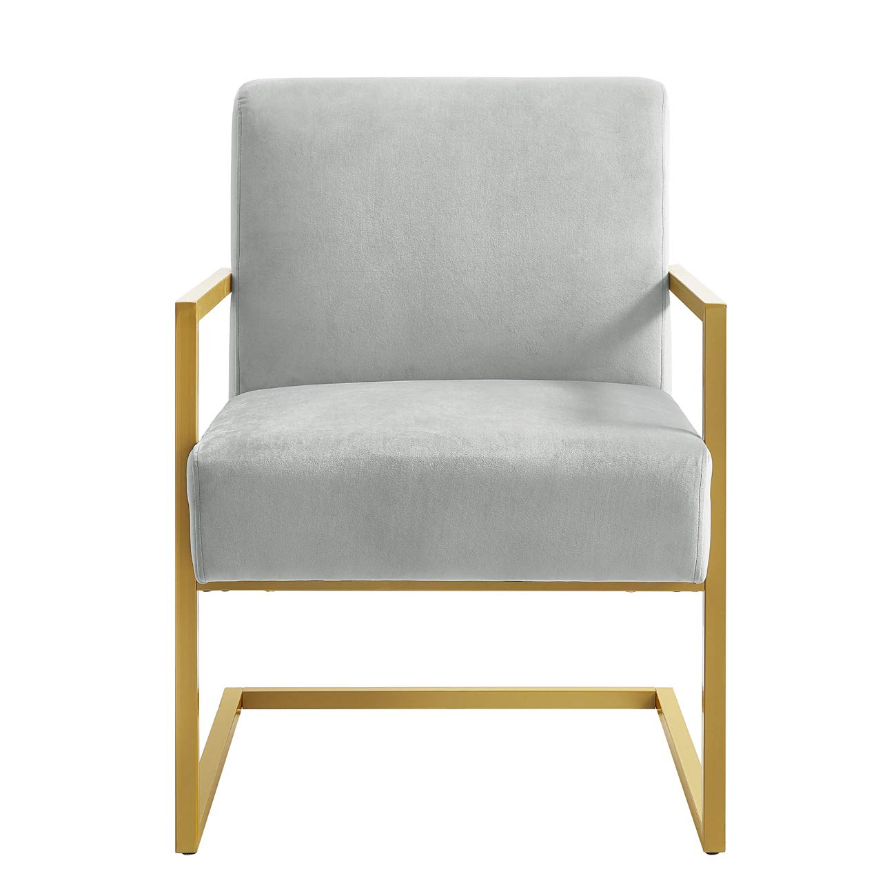 24K Gold Accent Chair with Velvet Cushion & Square Armrests - Modern Metal Frame in Golden Finish - Comfortable Lounge Chair for Living Room, Bedroom or Office Decor