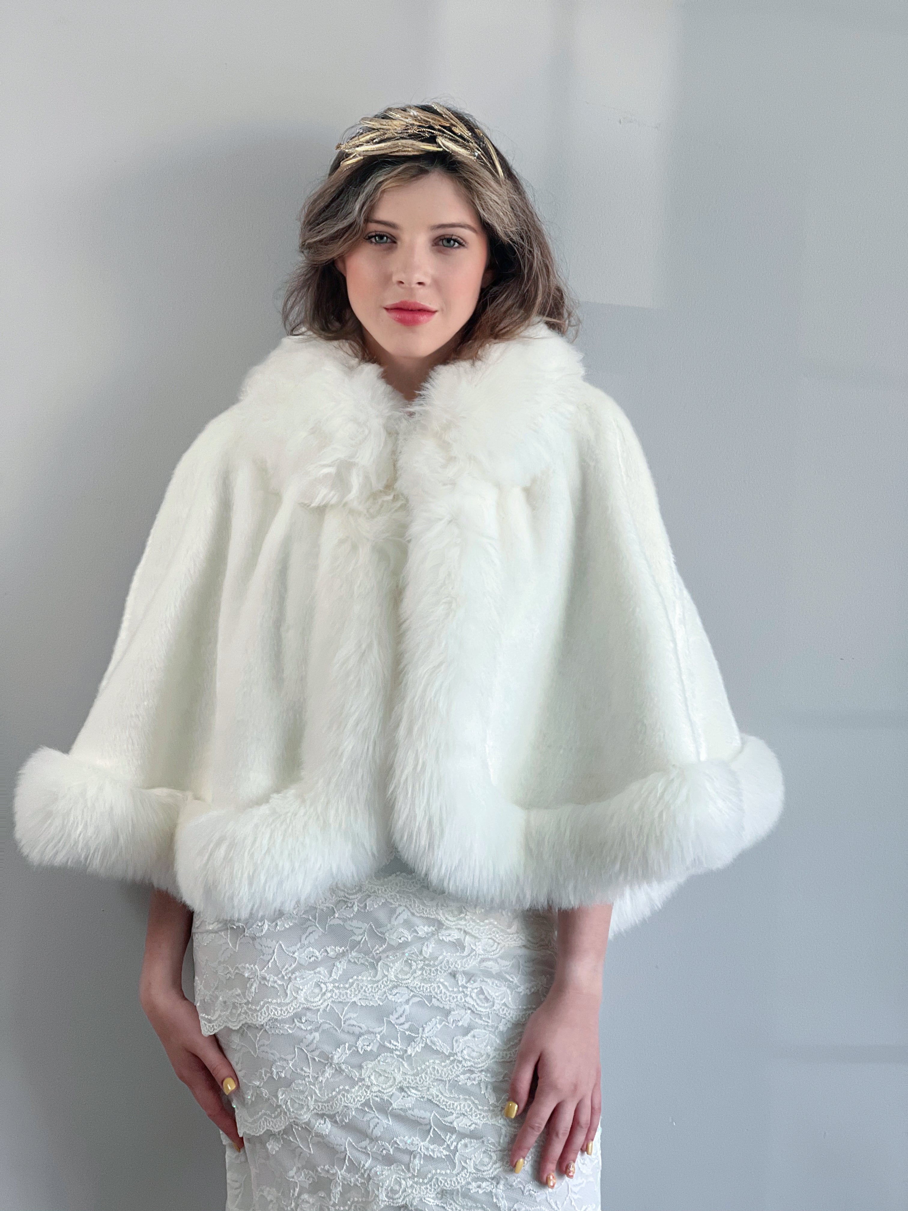 Ivory White Fur Cape - Elegant Winter Shawl for Women, Jennifer Wht01 | Perfect for Weddings, Parties & Cold Weather Fashion