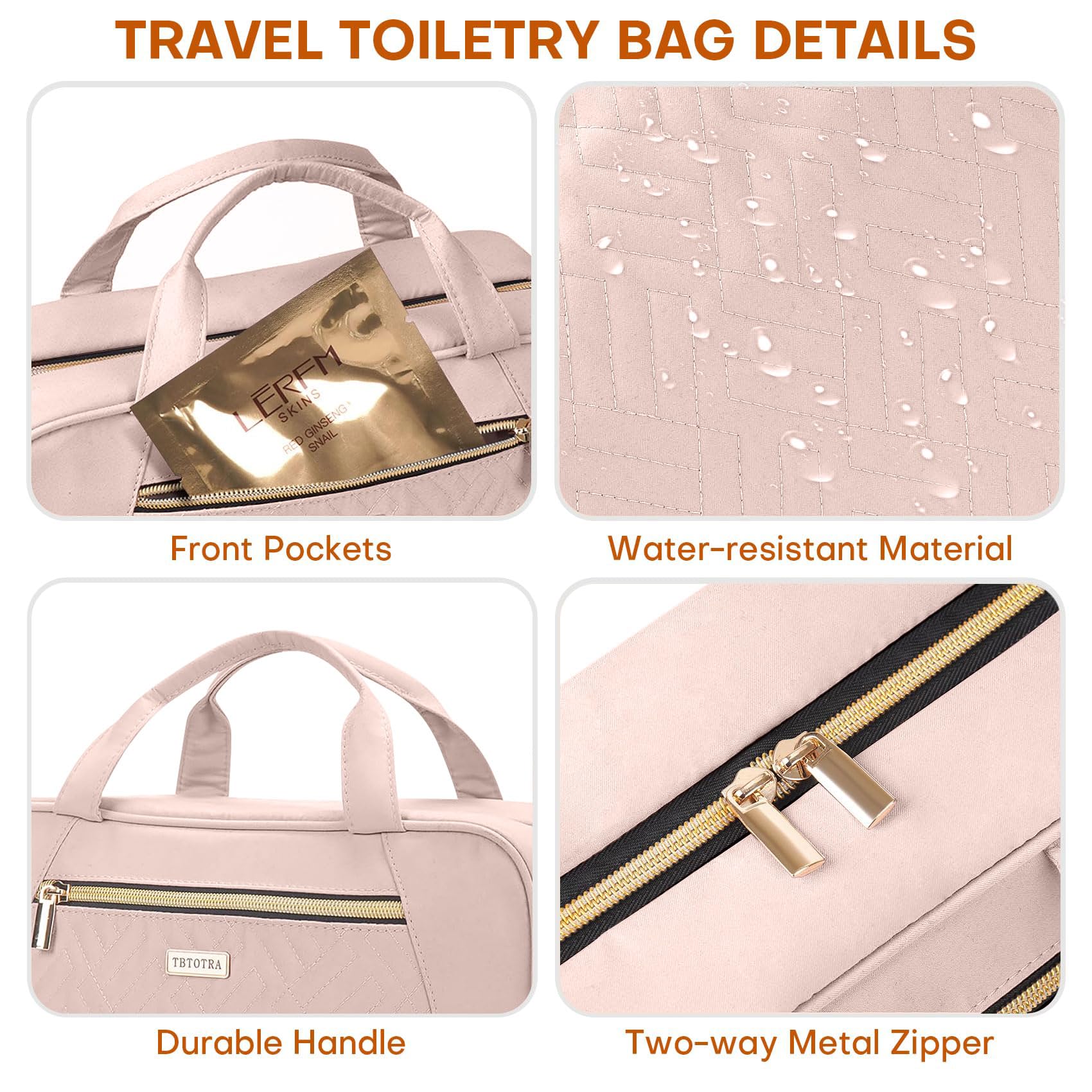 Hanging Travel Toiletry Bag for Women - Waterproof Cosmetic Organizer with Hook for Toiletries, Makeup Brushes & Full-size Products (Medium Pink) - Perfect for Vacation, Gym, Business Trips & Daily Use