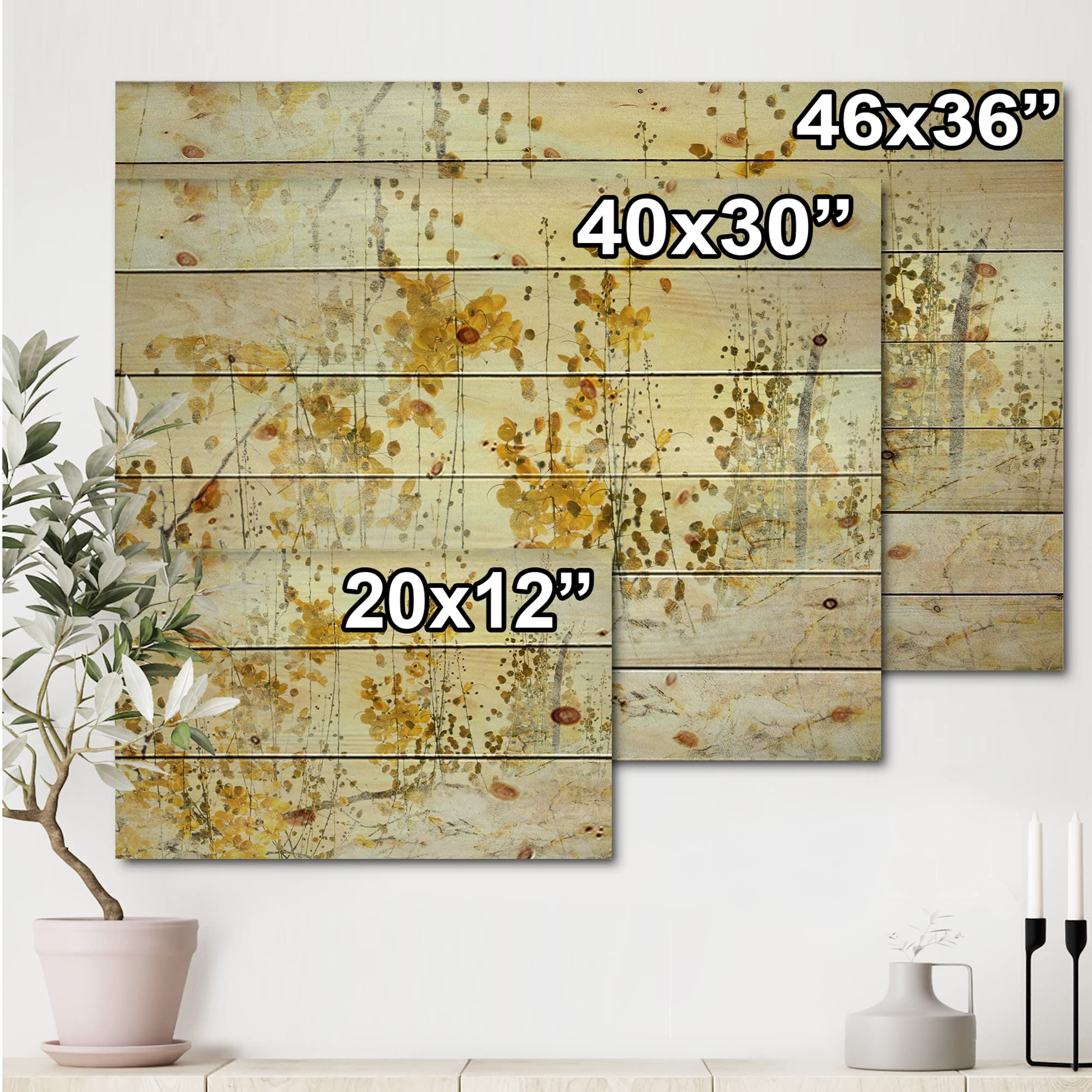 DesignQ Yellow Flower Grunge Art Modern & Contemporary Wood Wall Decor - Large Floral Wood Wall Panels Printed on Natural Pine - Perfect for Living Room, Bedroom & Office Wall Art Decor