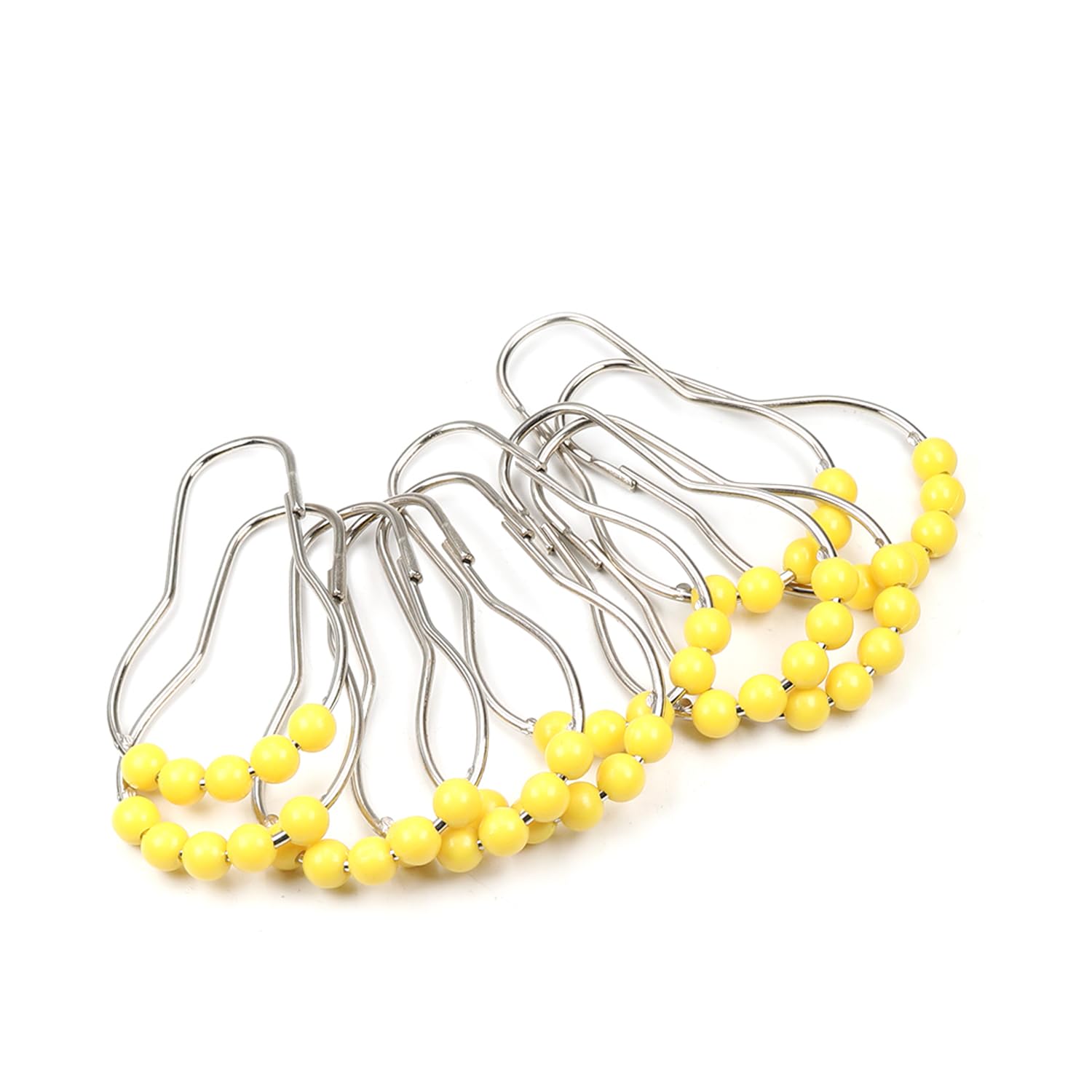 Aicosineg 12-Pack Shower Curtain Rings - Durable Iron & Plastic Hooks for Bathroom, Kitchen, Bedroom - Rust-Resistant Yellow Tone Curtain Rings - Perfect for Hanging Shower Liners, Window Curtains & Home Decor