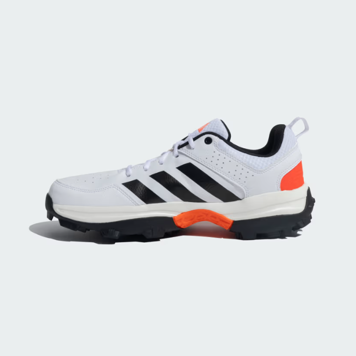 Adidas Crinu 24 M Cricket Shoes for Men - Cloud White/Core Black/Solar Red/Off White - Lightweight Performance Footwear for Cricket Matches & Training