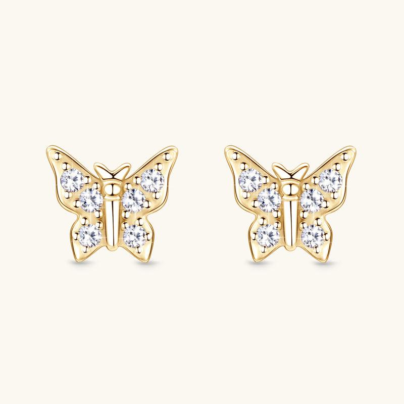 Shining Butterfly Premium Moissanite Stud Earrings for Women - 1.5ct Round Cut AAA Quality White Gold Plated Hypoallergenic Earrings - Perfect for Wedding, Anniversary & Everyday Elegance