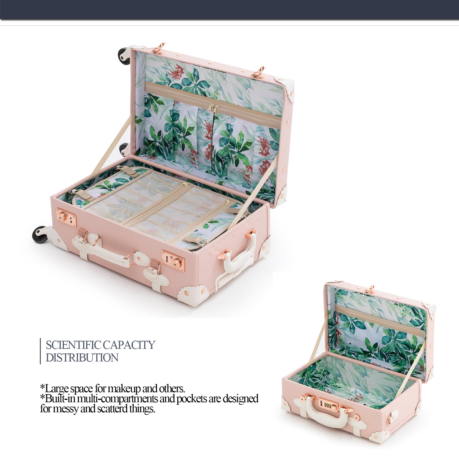 Vintage 3-Piece Luggage Set with TSA Lock & Spinner Wheels - Embossed Pink Suitcase for Women | Travel in Style for Business Trips, Vacations & Weekend Getaways