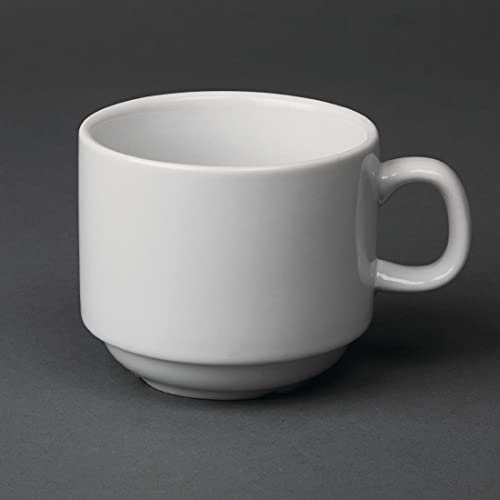 Premium White Stacking Porcelain Tea Cups - 7oz (12-Pack) - Elegant & Durable for Tea Parties, Cafes, and Home Decor