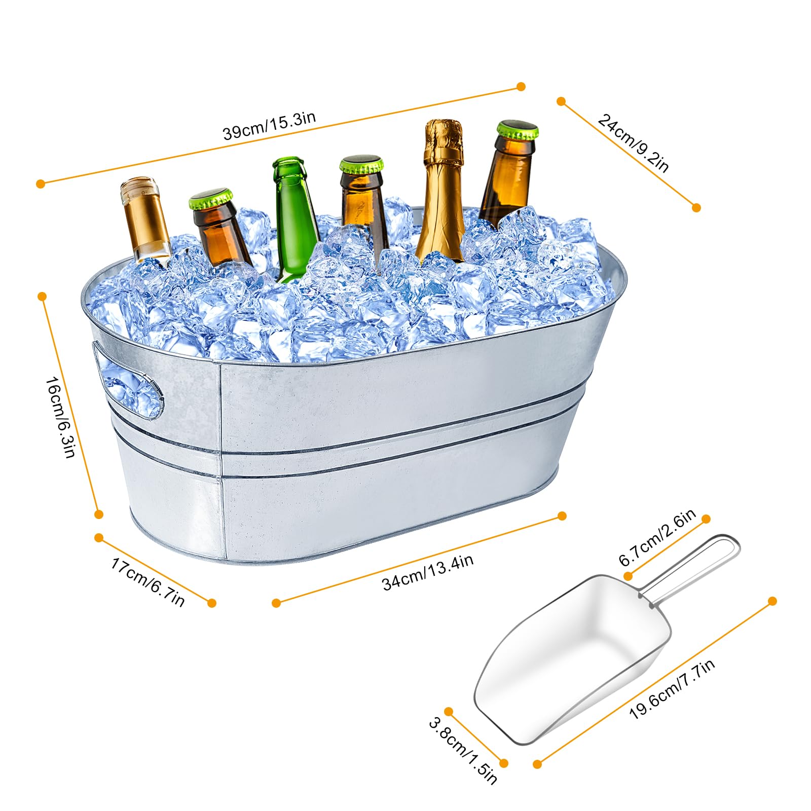 IKAYAS 4 Gallon Galvanized Metal Ice Bucket with Scoop - Large Champagne & Beer Cooler Tub for Cocktail Bars, Mimosa Parties, Weddings & Outdoor Events (2 Pack) - Perfect for Keeping Drinks Chilled at BBQs, Pool Parties & Celebrations