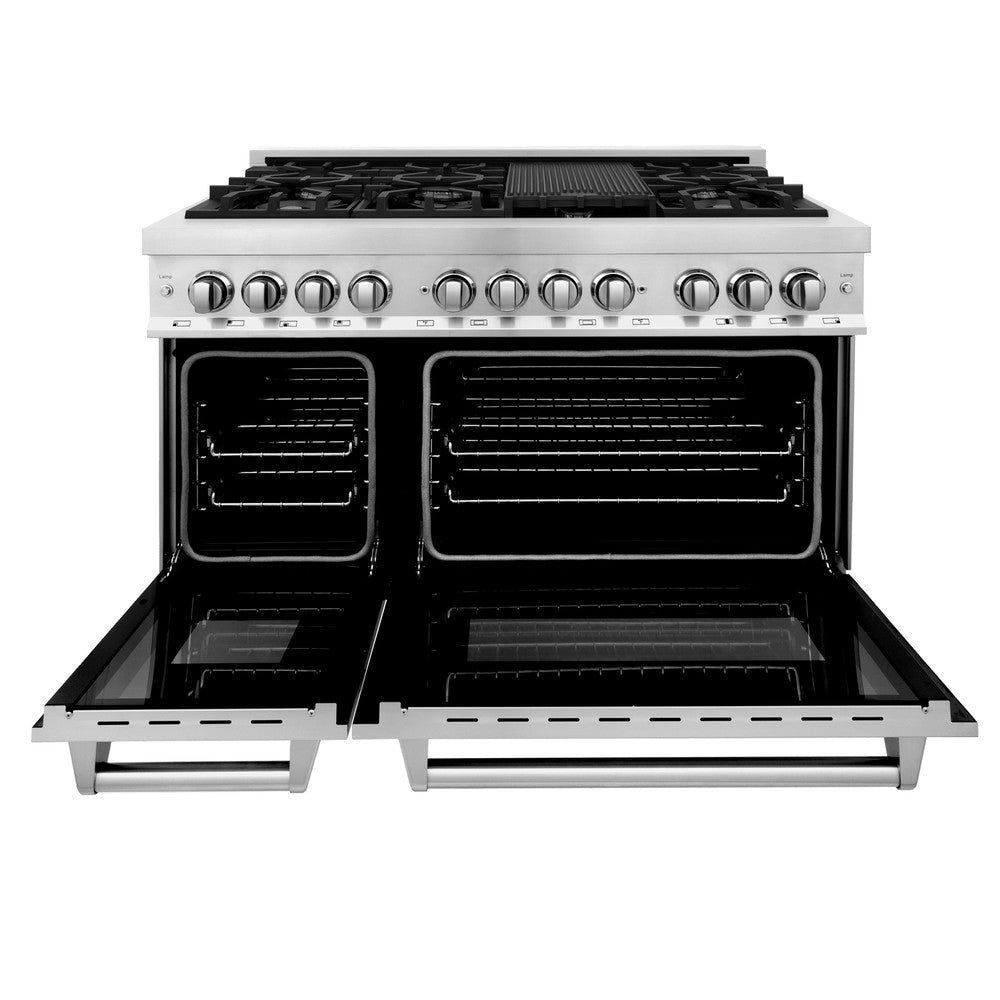 ZLINE 48 Inch Professional Kitchen Package - Stainless Steel Dual Fuel Range & Convertible Vent Hood (2KP RARH48) | Perfect for Home Chefs & Modern Kitchens