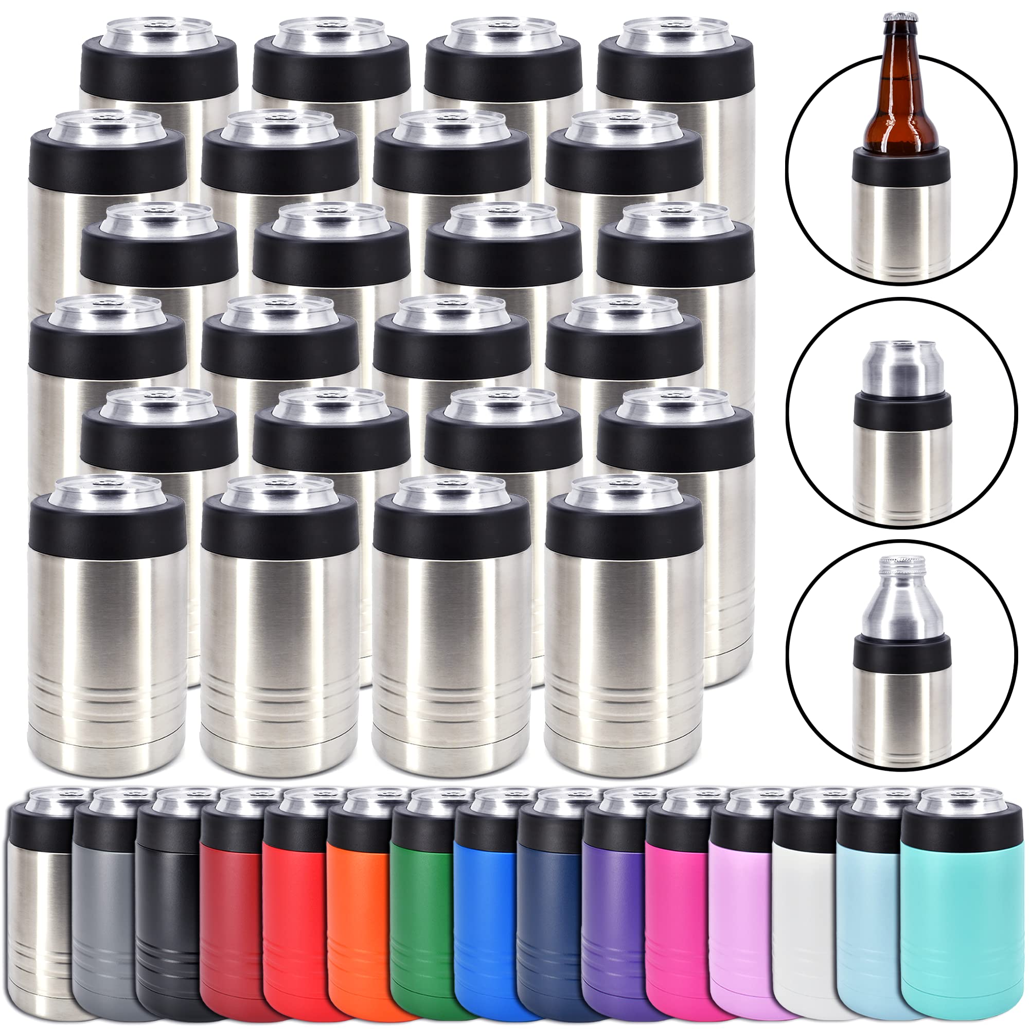 Clear Water Home Goods - 24 Pack 12 oz Stainless Steel Double Wall Vacuum Insulated Tumbler Cups - Keeps Drinks Cold for 24 Hours - BPA Free Reusable Water Bottles for Coffee, Tea, Juice - Perfect for Camping, Office, Gym & Outdoor Activities