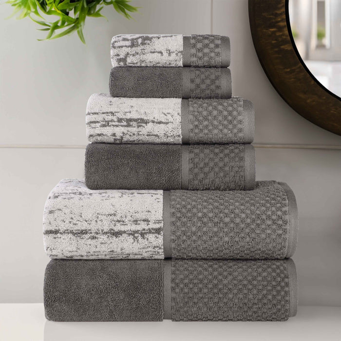 Premium 6-Piece Cotton Plush Jacquard Towel Set - Solid & Two-Toned Colors for Bath, Spa & Luxury Home Decor
