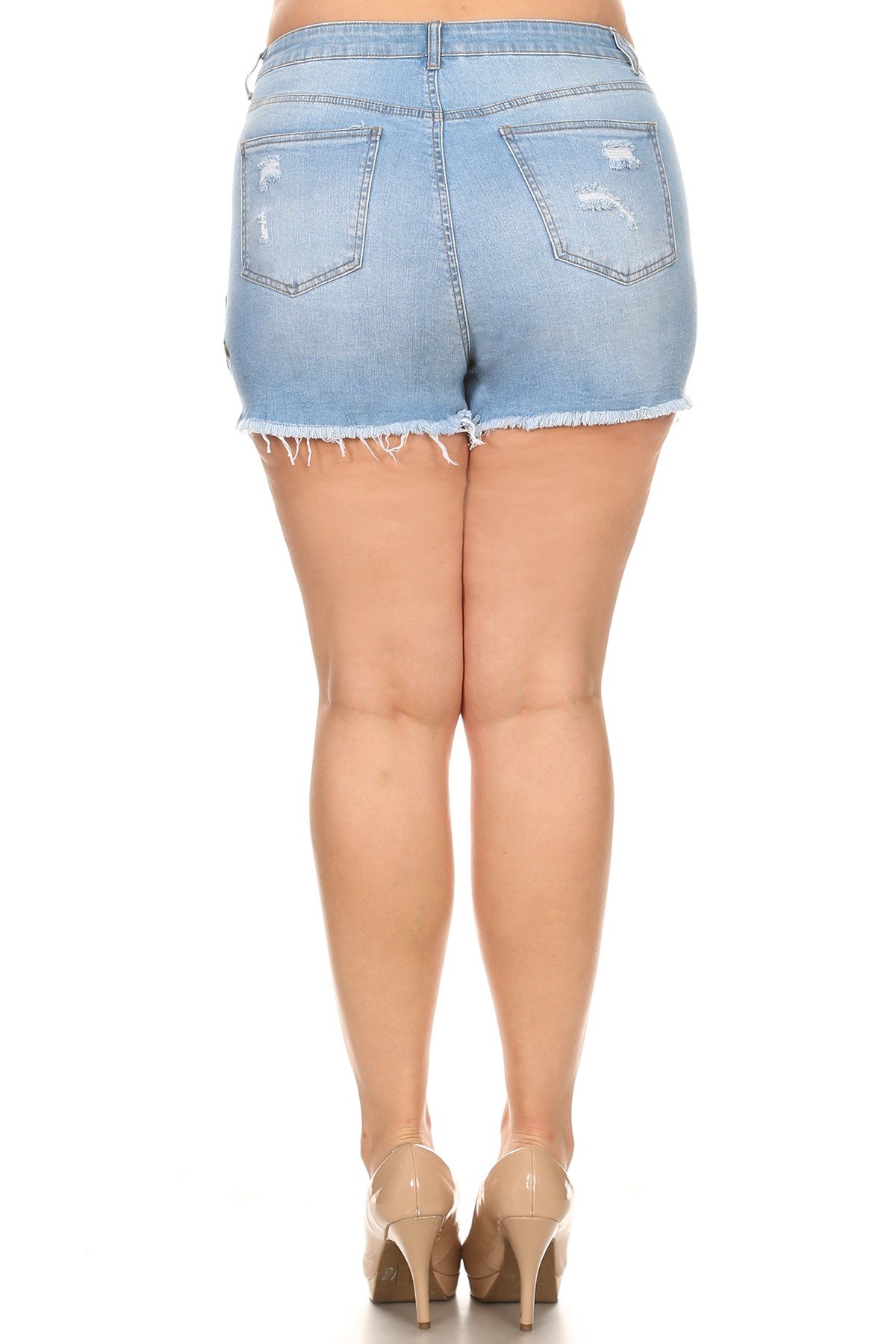 Plus Size Women's High Waist Denim Jean Shorts with Floral Embroidery - Light Wash (Size 3X) | Comfortable Summer Casual Shorts for Beach, Vacation & Everyday Wear