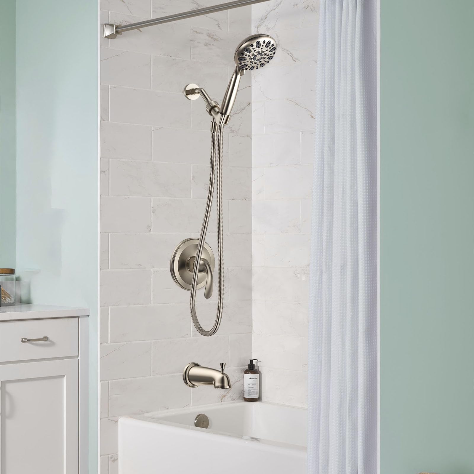 WRISIN 4.7 Inch 6-Setting Handheld Shower Faucet Set with Valve - Bathtub & Shower Combo for Bathroom Renovation, Spa-Like Experience at Home