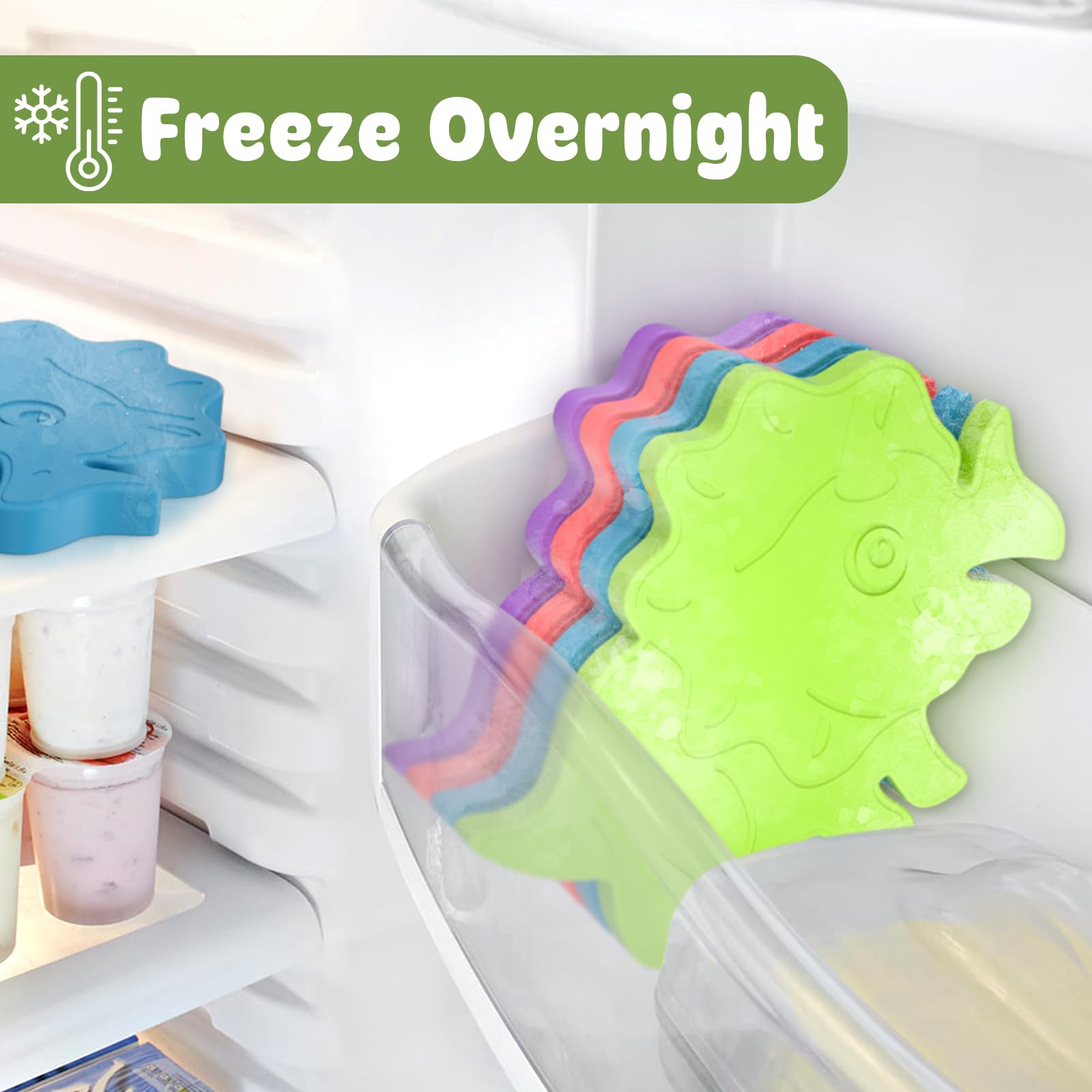HiYZ Reusable Dinosaur Ice Packs for Lunch Boxes - Quick Freeze Kids Cooler Packs for School, Travel & Picnics - Space Saving Thin Ice Packs for Lunch Bags, Coolers & Outdoor Activities